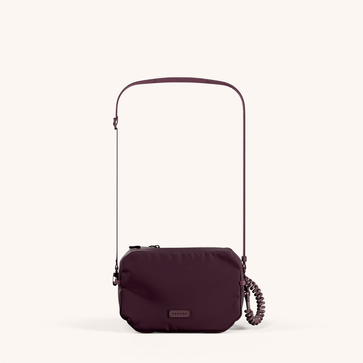 Crossbody Bag with Slim Lanyard in Burgundy Total View | XOUXOU