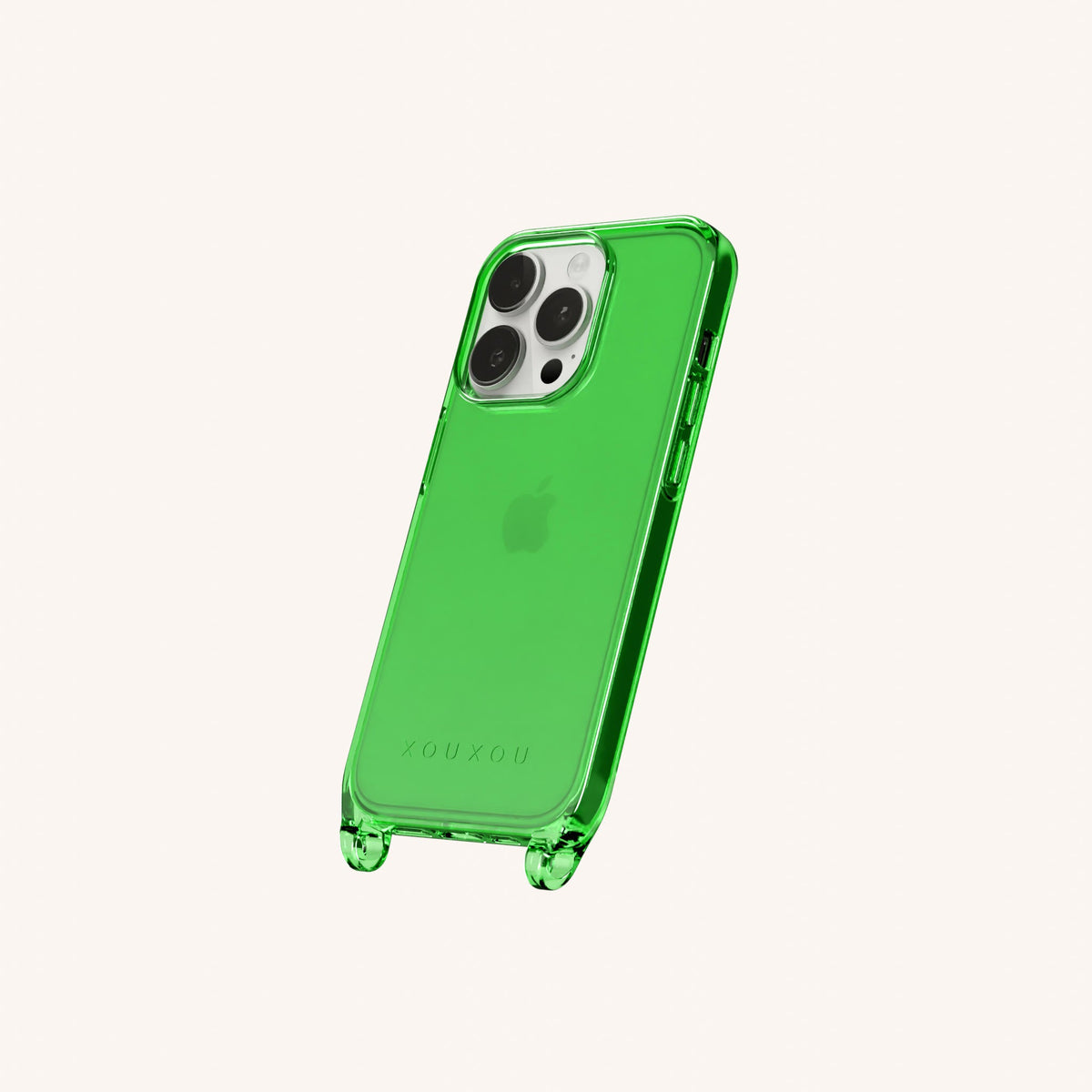 Phone Case with Eyelets for iPhone 14 Pro without MagSafe in Neon Green Clear Perspective View | XOUXOU #phone model_iphone 14 pro