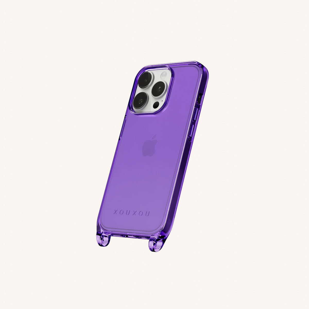 Phone Case with Eyelets for iPhone 14 Pro without MagSafe in Purple Clear Perspective View | XOUXOU #phone model_iphone 14 pro