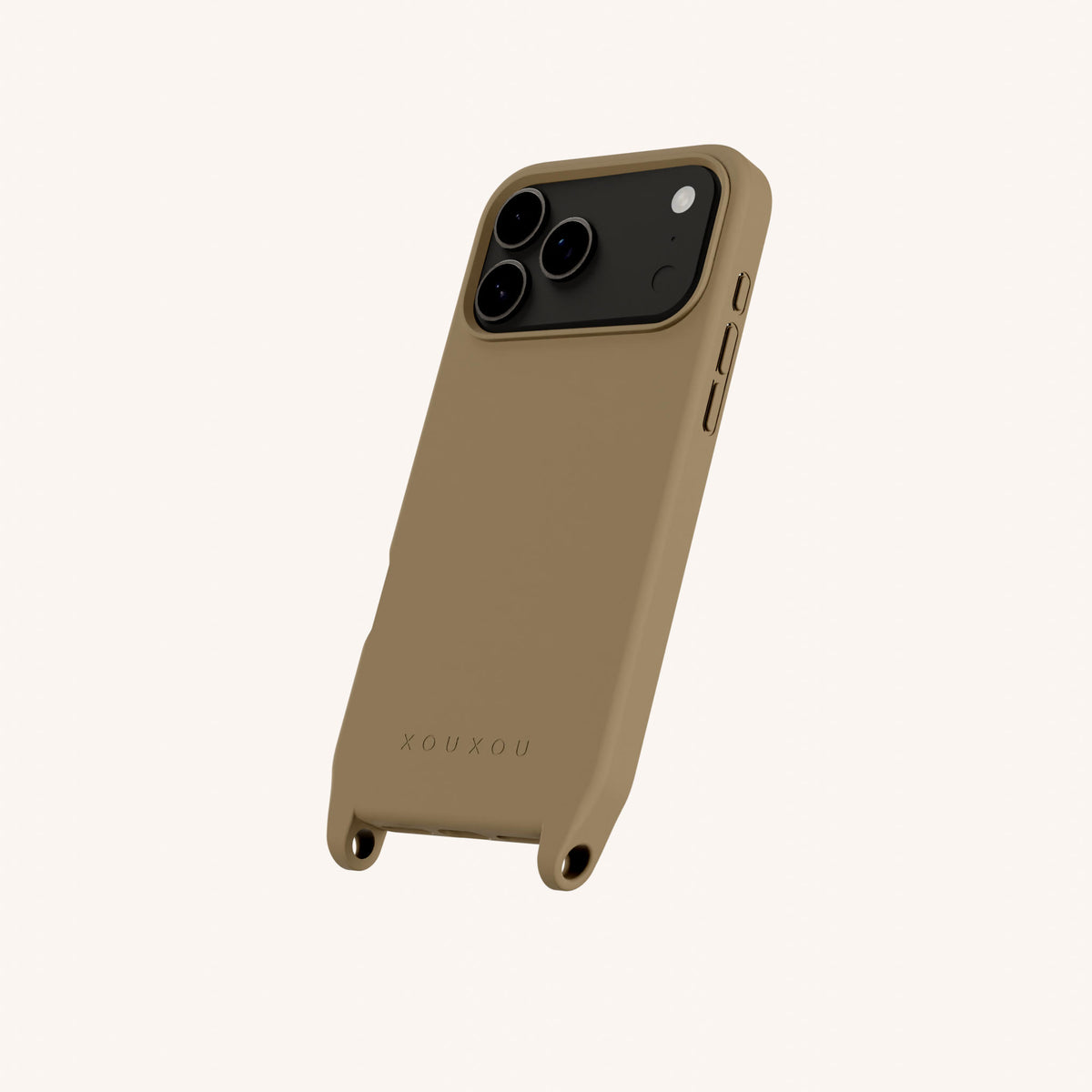 Phone Case with Eyelets for iPhone 18 Pro Max with MagSafe in Taupe Perspective View | XOUXOU #phone model_iphone 18 pro max