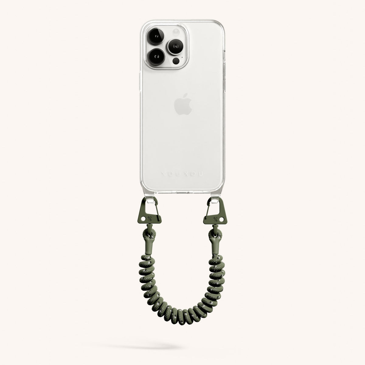 Phone Case with Spiral Rope for iPhone 15 Pro Max without MagSafe in Clear + Moss Total View | XOUXOU #phone model_iphone 15 pro max