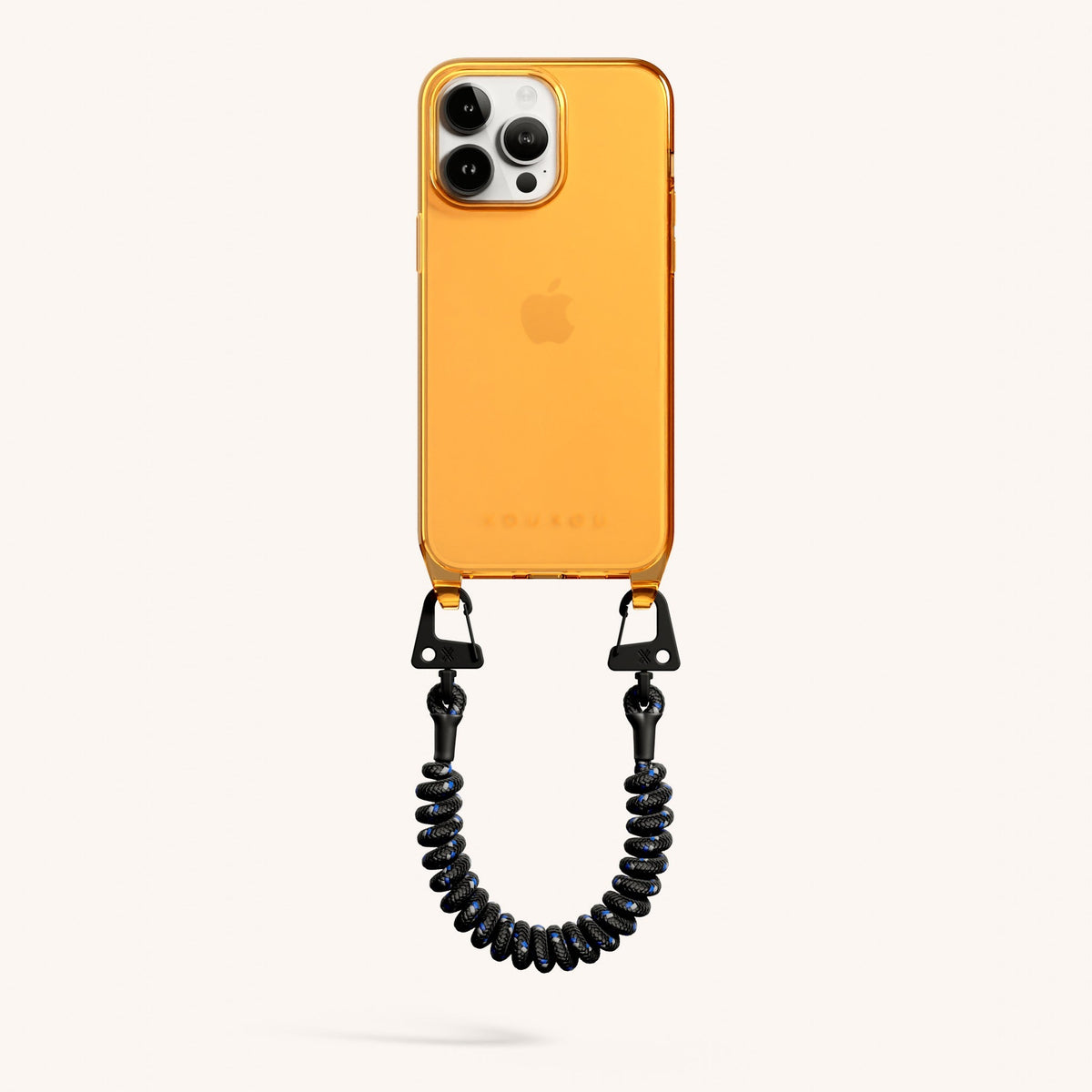 Phone Case with Spiral Rope for iPhone 15 Pro Max without MagSafe in Mel Clear + Black Total View | XOUXOU #phone model_iphone 15 pro max