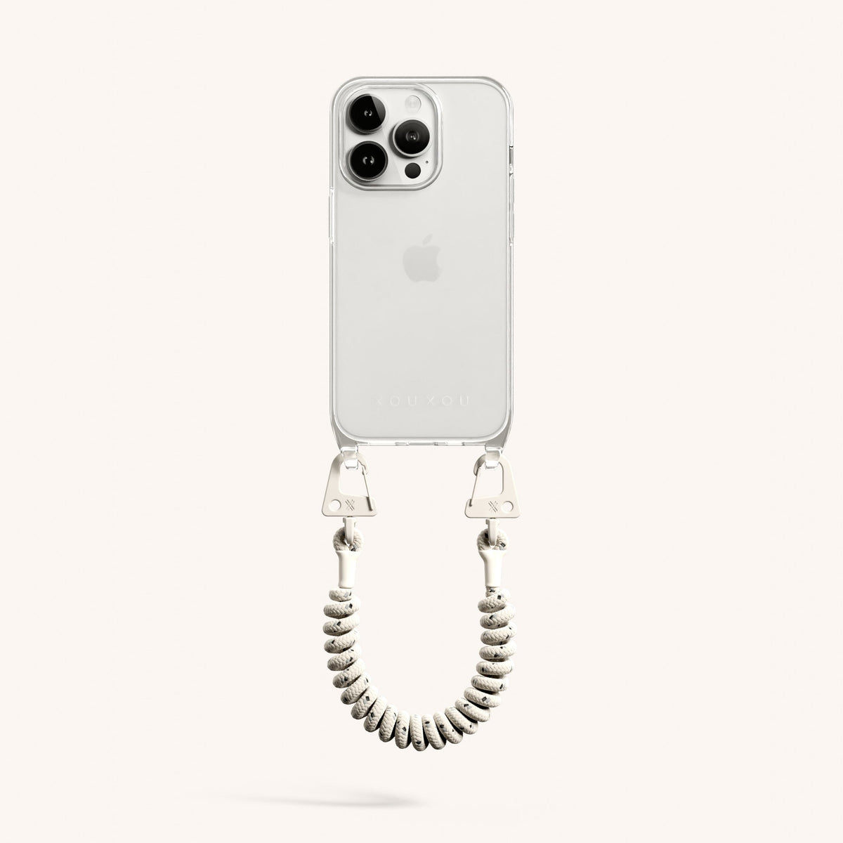 Phone Case with Spiral Rope for iPhone 15 Pro without MagSafe in Clear + Chalk Total View | XOUXOU #phone model_iphone 15 pro