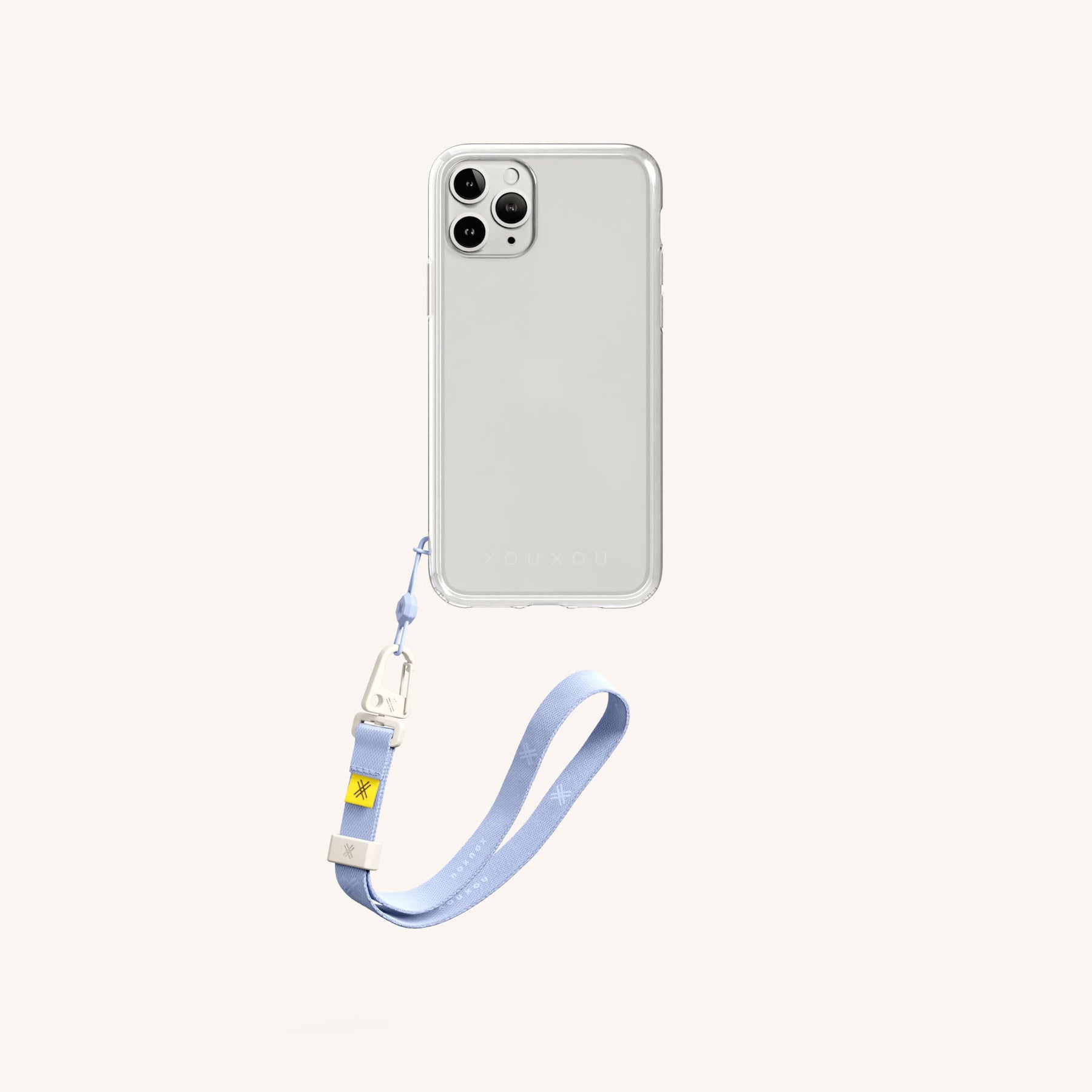 Phone Case with Wrist Strap in Clear + Baby Blue