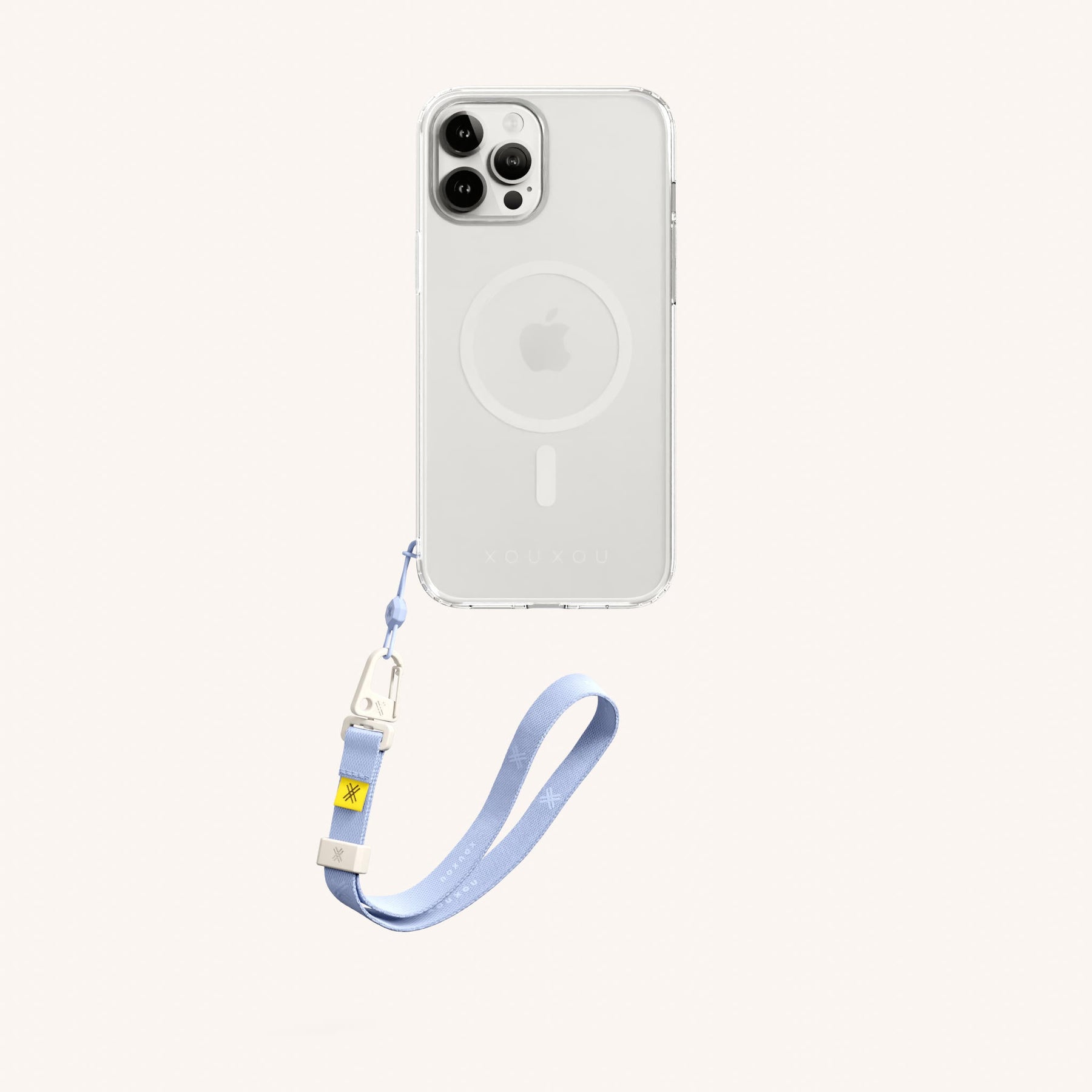 Phone Case with Wrist Strap in Clear + Baby Blue
