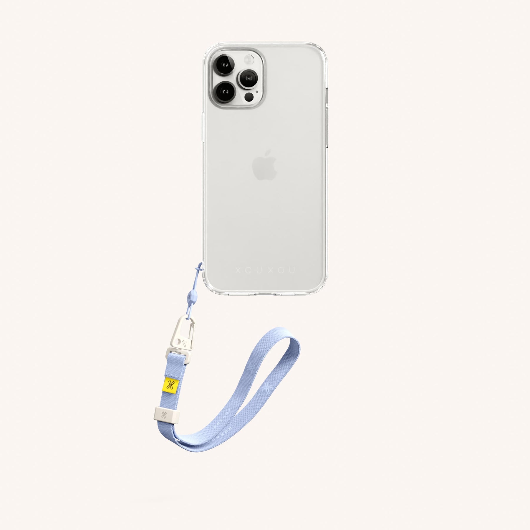 Phone Case with Wrist Strap in Clear + Baby Blue