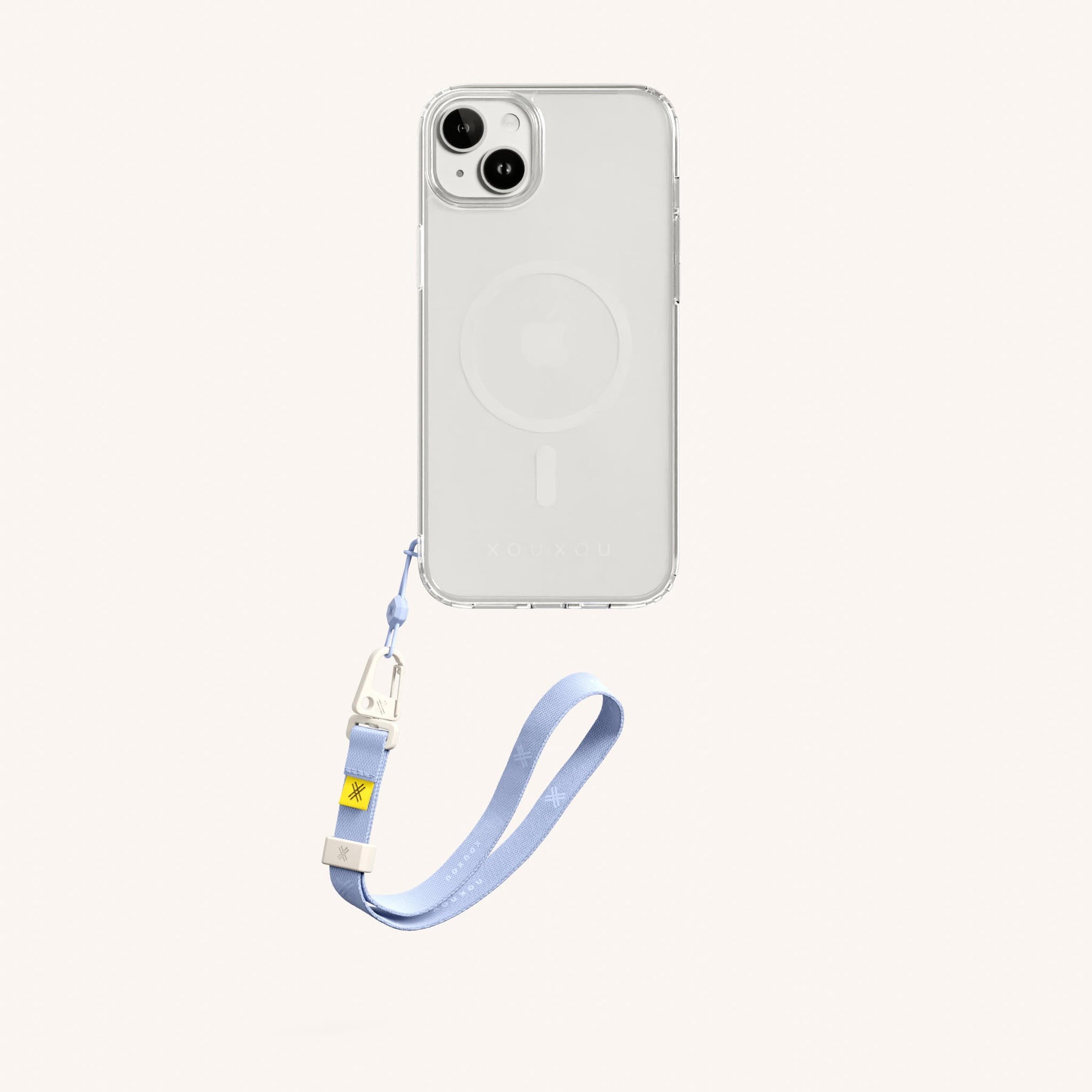 Phone Case with Wrist Strap in Clear + Baby Blue
