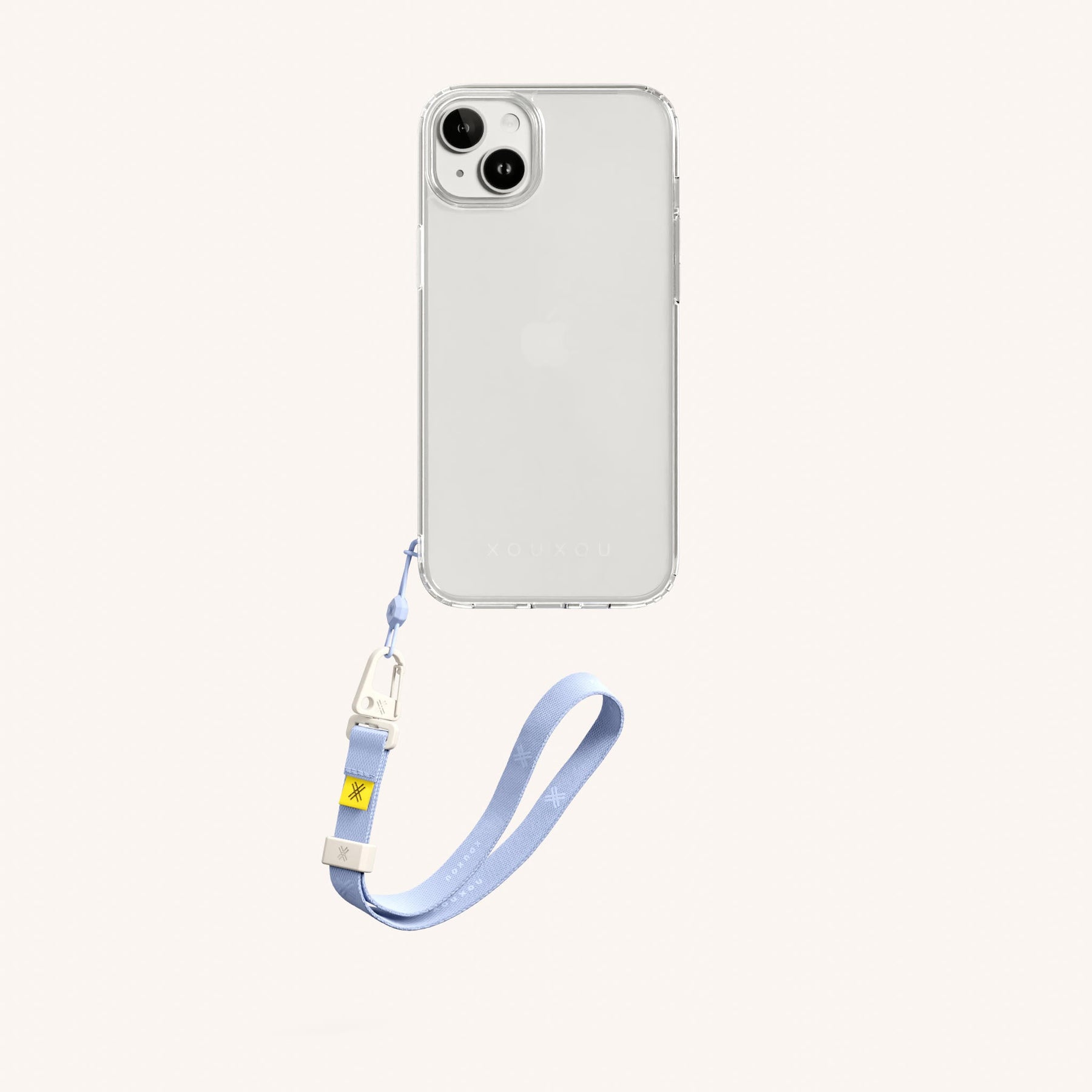 Phone Case with Wrist Strap in Clear + Baby Blue
