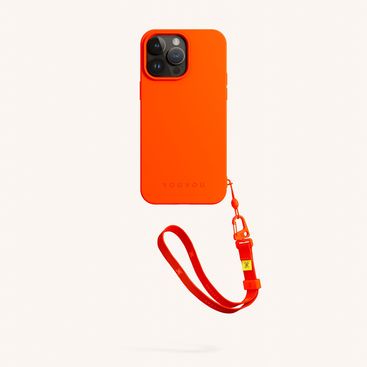 Phone Case with Wrist Strap for iPhone 14 Pro Max without MagSafe in Neon Orange Total View | XOUXOU #phone model_iphone 14 pro max