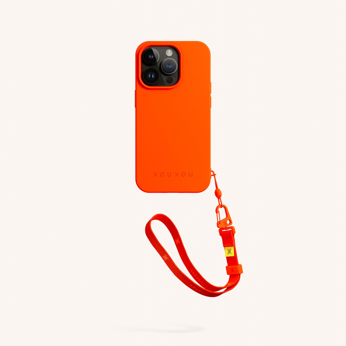 Phone Case with Wrist Strap for iPhone 14 Pro without MagSafe in Neon Orange Total View | XOUXOU #phone model_iphone 14 pro
