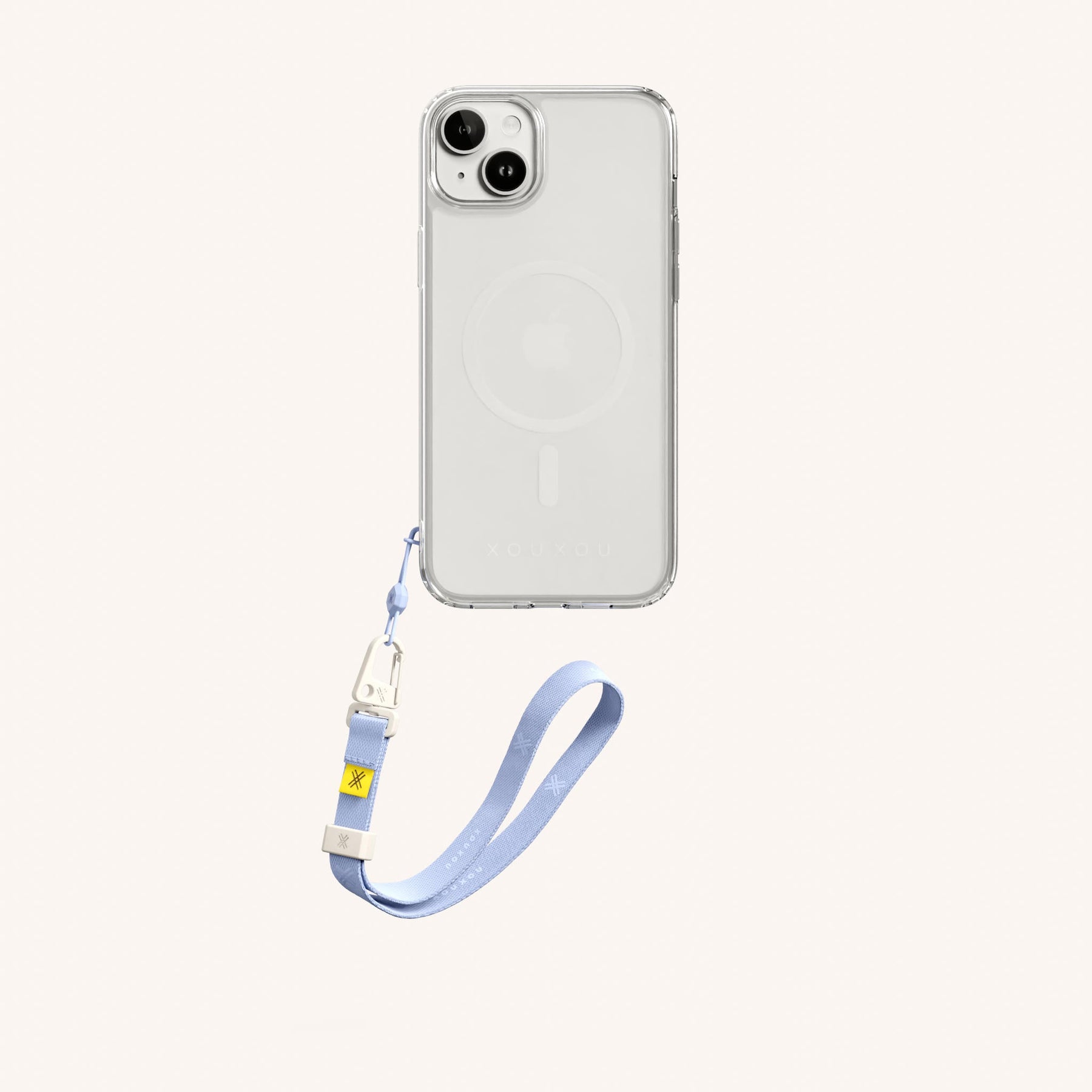 Phone Case with Wrist Strap in Clear + Baby Blue
