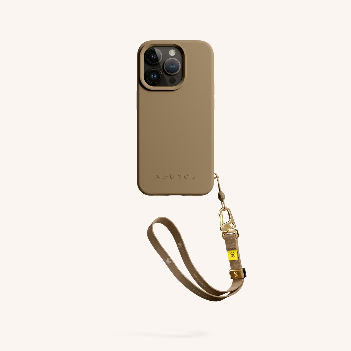 Phone Case with Wrist Strap for iPhone 15 Pro with MagSafe in Taupe Total View | XOUXOU #phone model_iphone 15 pro