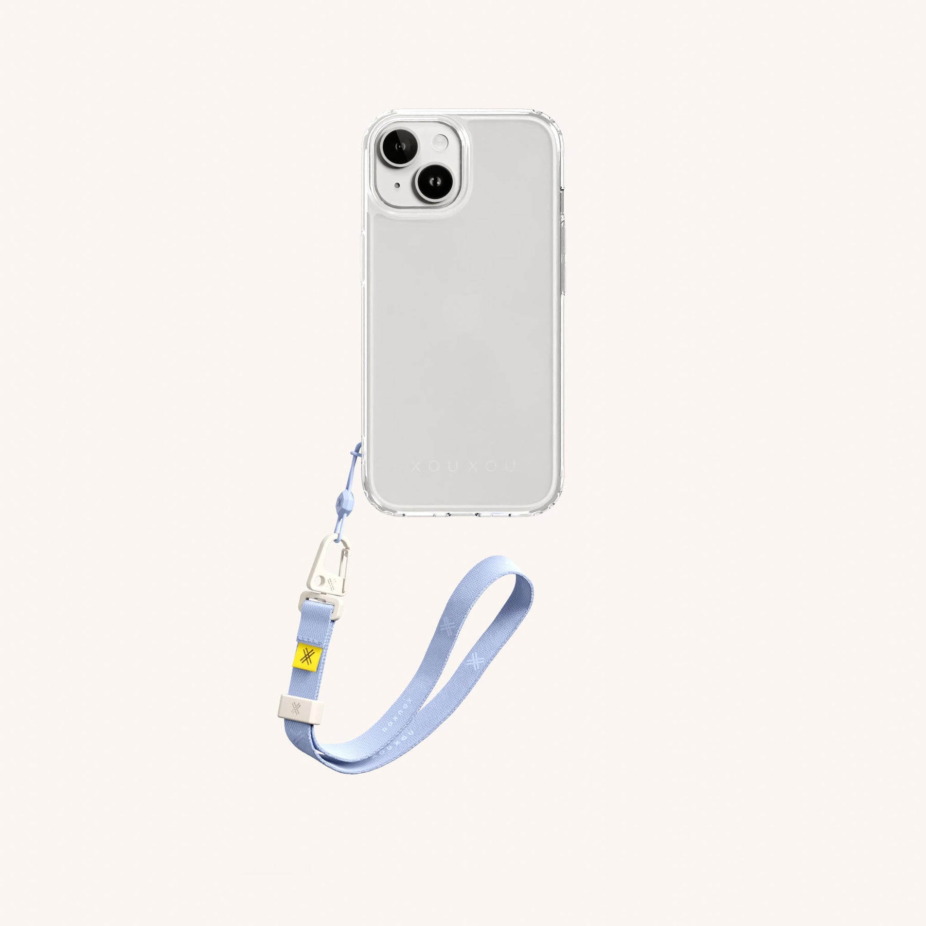 Phone Case with Wrist Strap in Clear + Baby Blue
