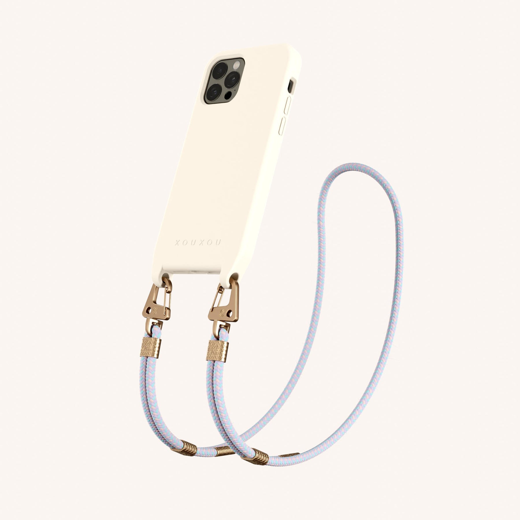 Phone Necklace with Carabiner Rope in Chalk + Vibrant Pastel