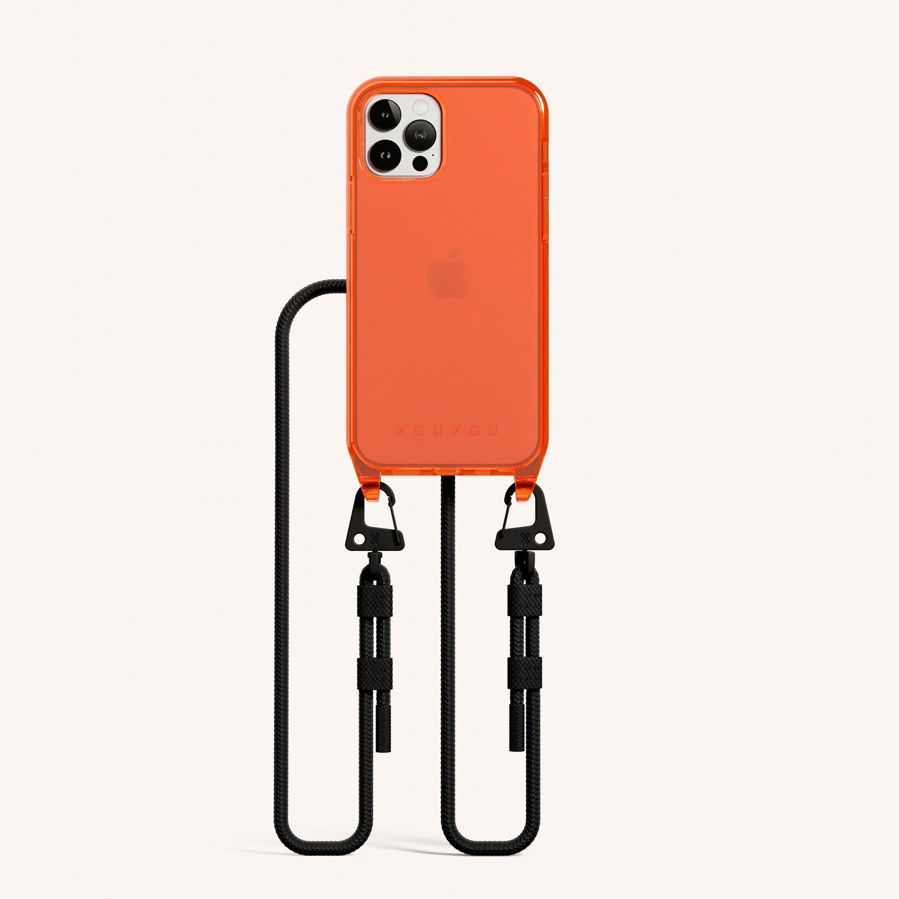 Handykette mit Karabinerband in Neon Orange transparent + Schwarz