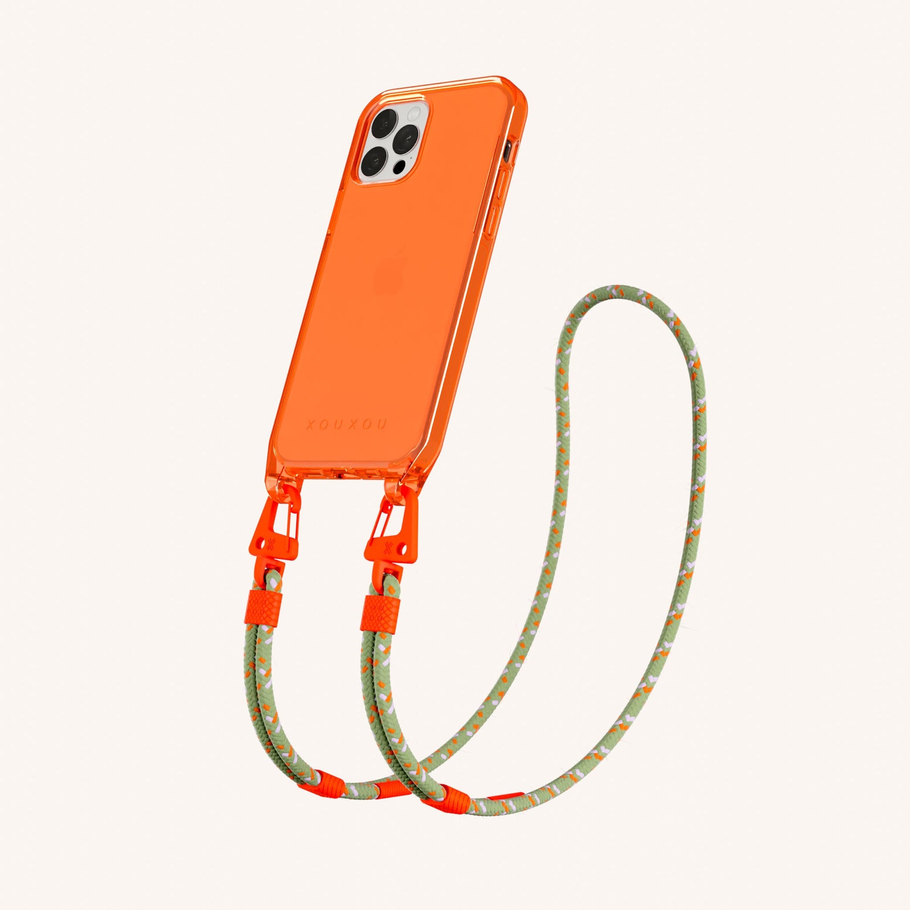 Handykette mit Karabinerband in Neon Orange Transparent + Orange Kamouflage