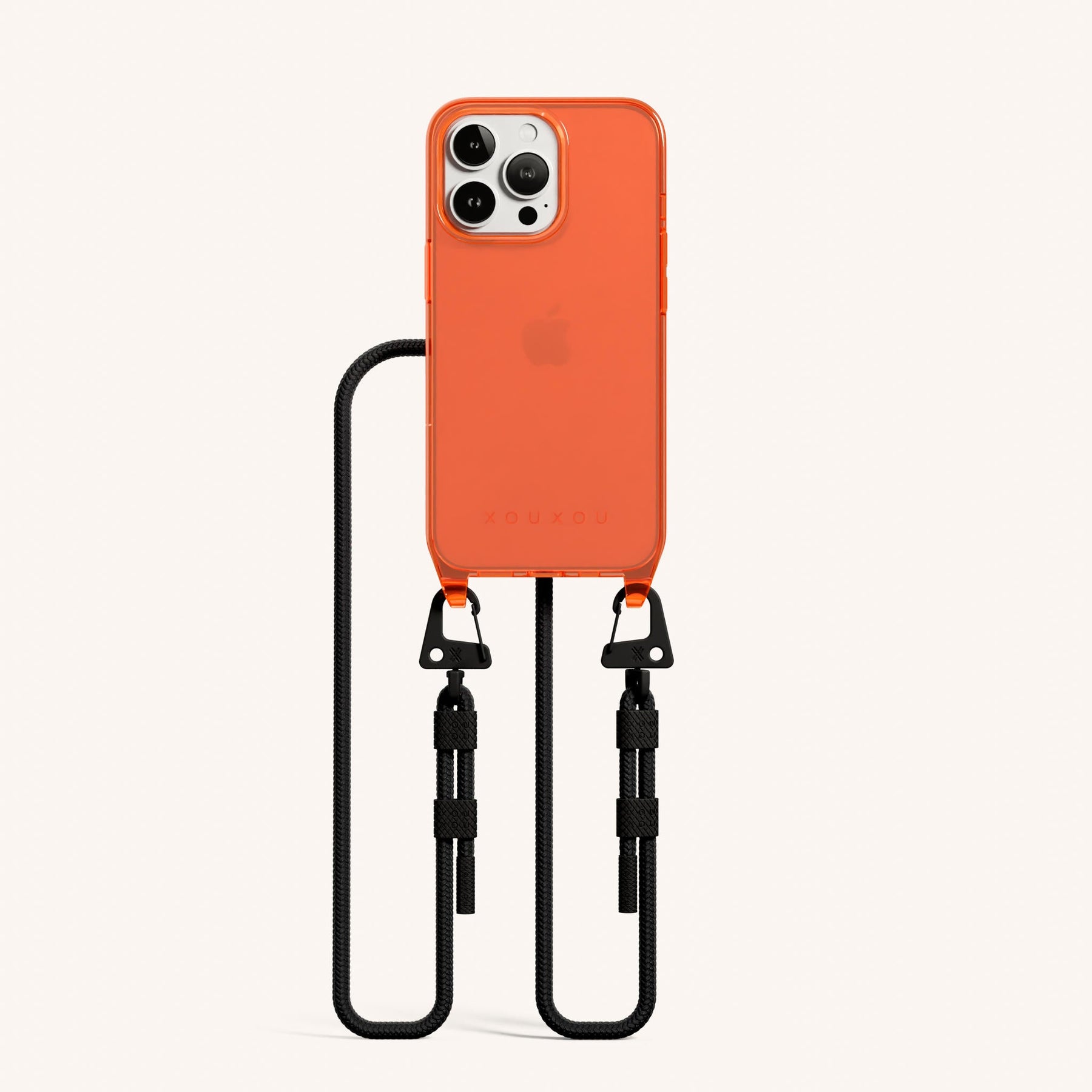 Handykette mit Karabinerband in Neon Orange transparent + Schwarz