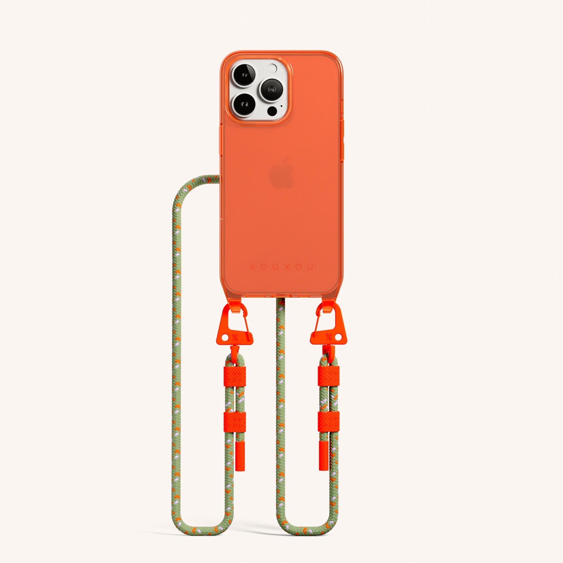 Handykette mit Karabinerband in Neon Orange Transparent + Orange Kamouflage