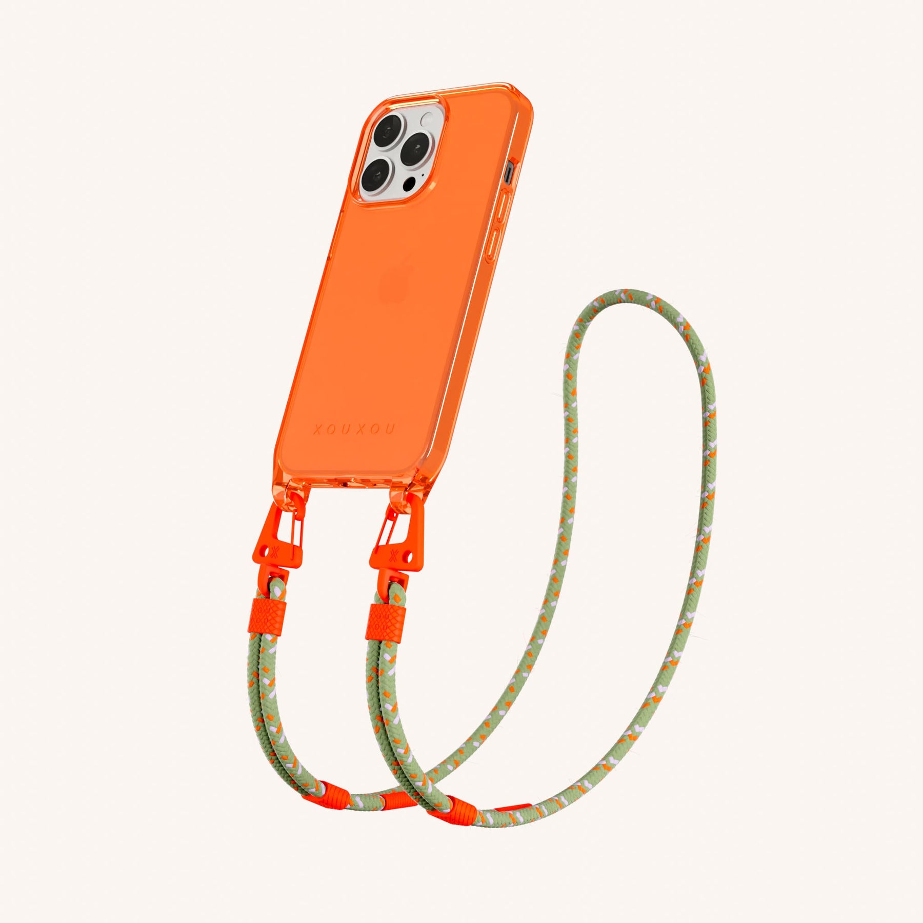 Handykette mit Karabinerband in Neon Orange Transparent + Orange Kamouflage