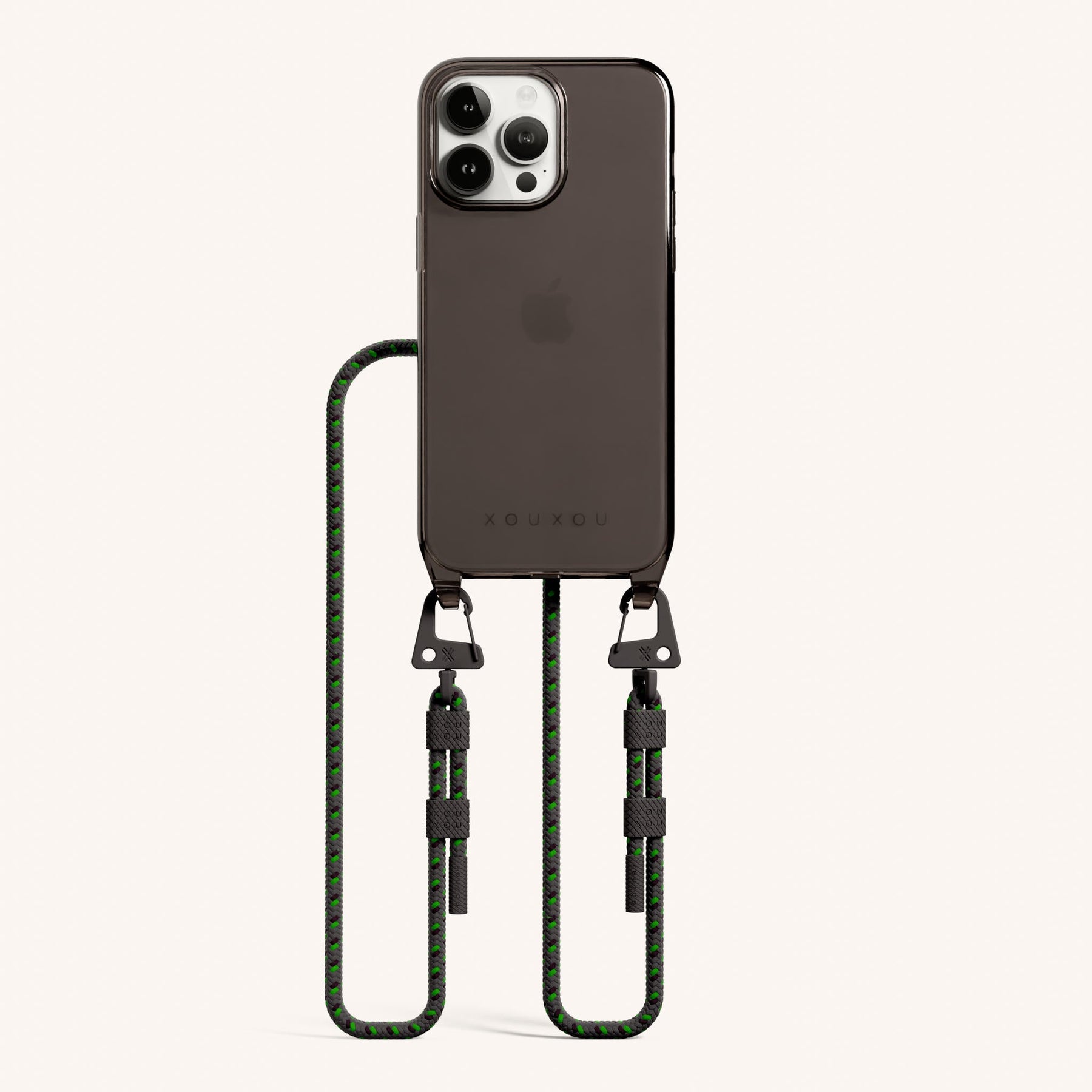 Handykette mit Karabinerband in Grau transparent