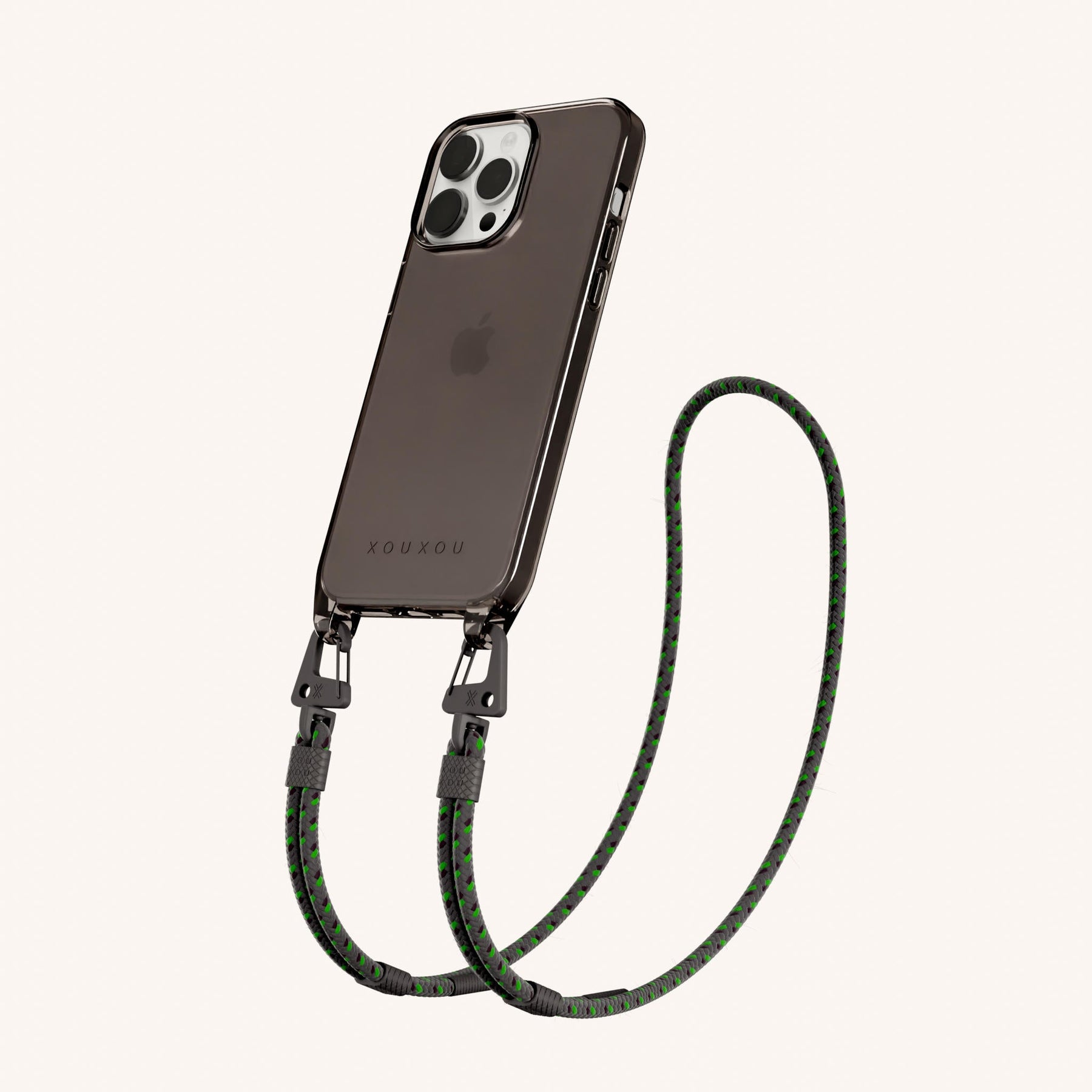 Handykette mit Karabinerband in Grau transparent