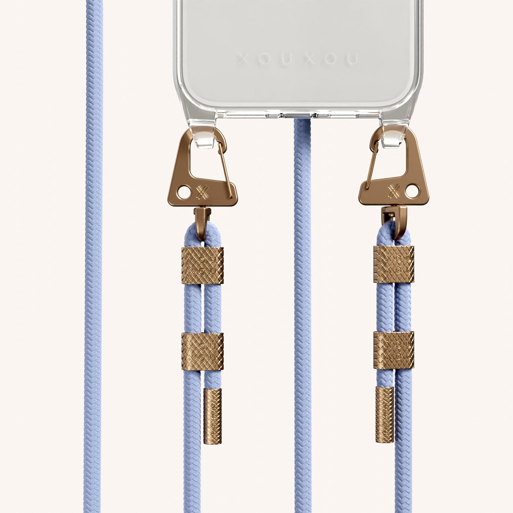 Handykette mit Karabinerband in Transparent + Baby Blau