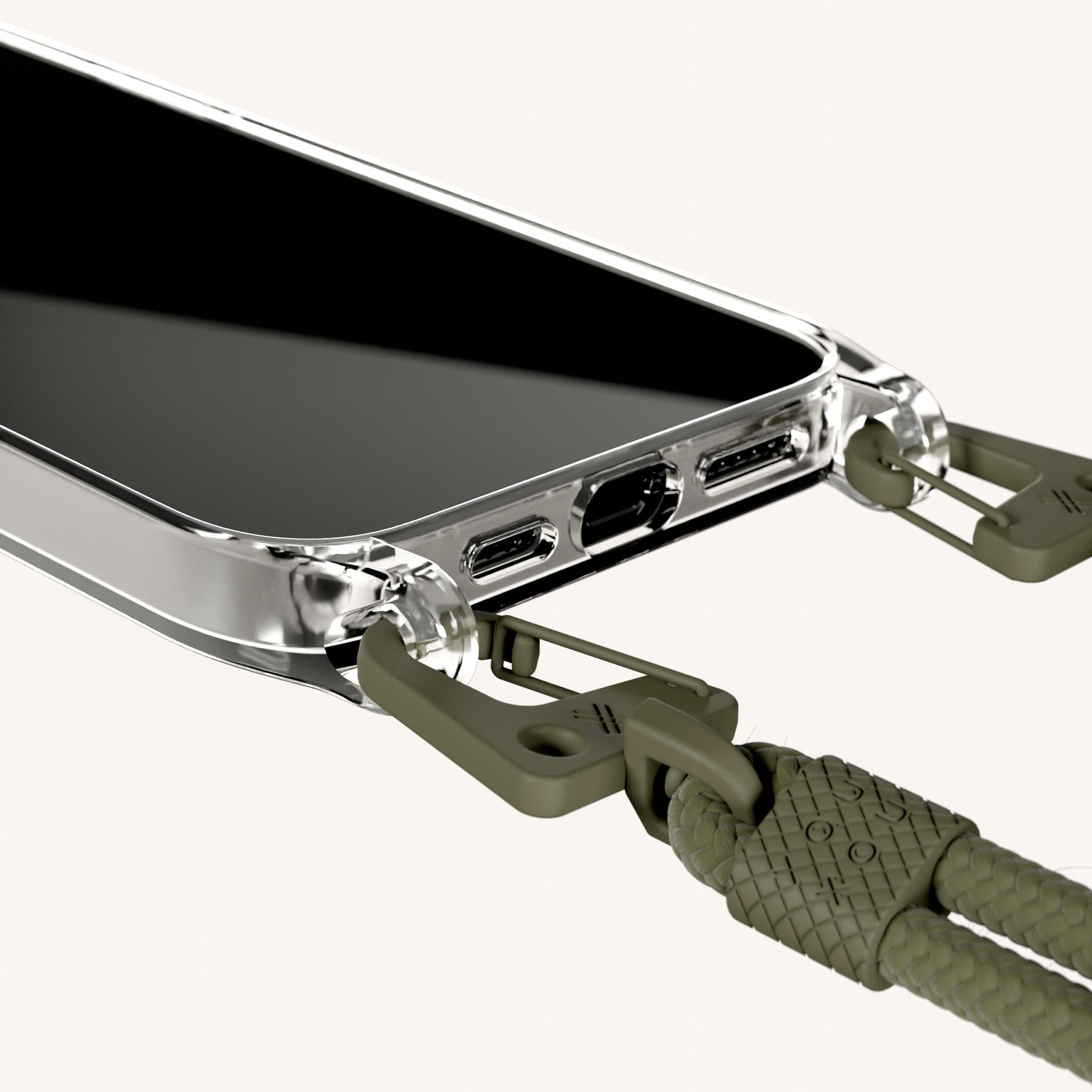 Handykette mit Karabinerband in Transparent + Moos