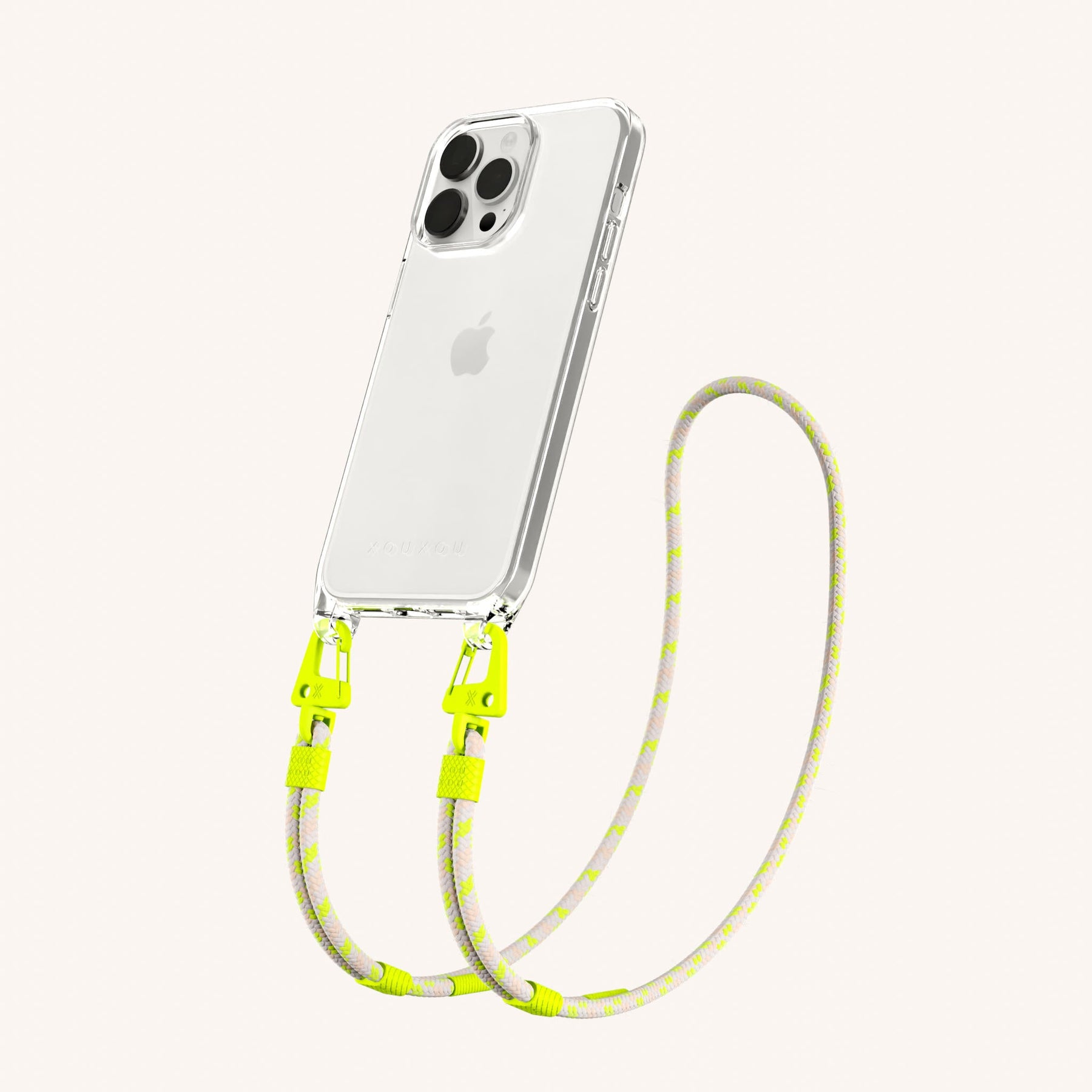 Handykette mit Karabinerband in Transparent + Orange Kamouflage