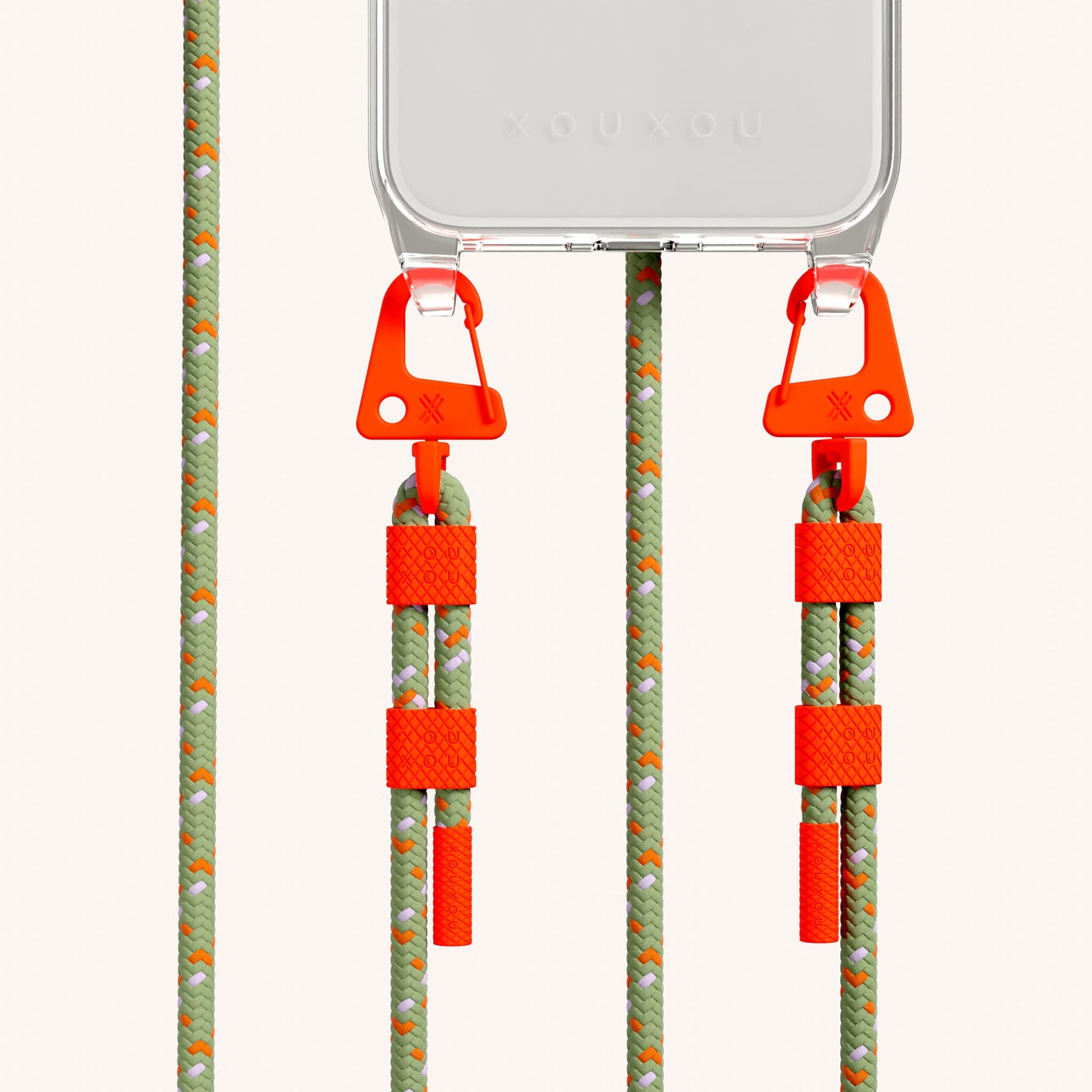 Handykette mit Karabinerband in Transparent + Orange Kamouflage