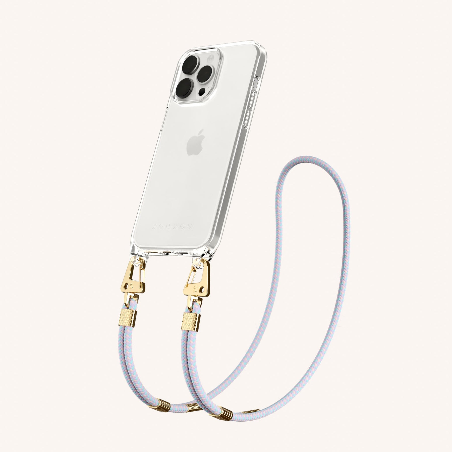 Phone Necklace with Carabiner Rope in Clear + Vibrant Pastel