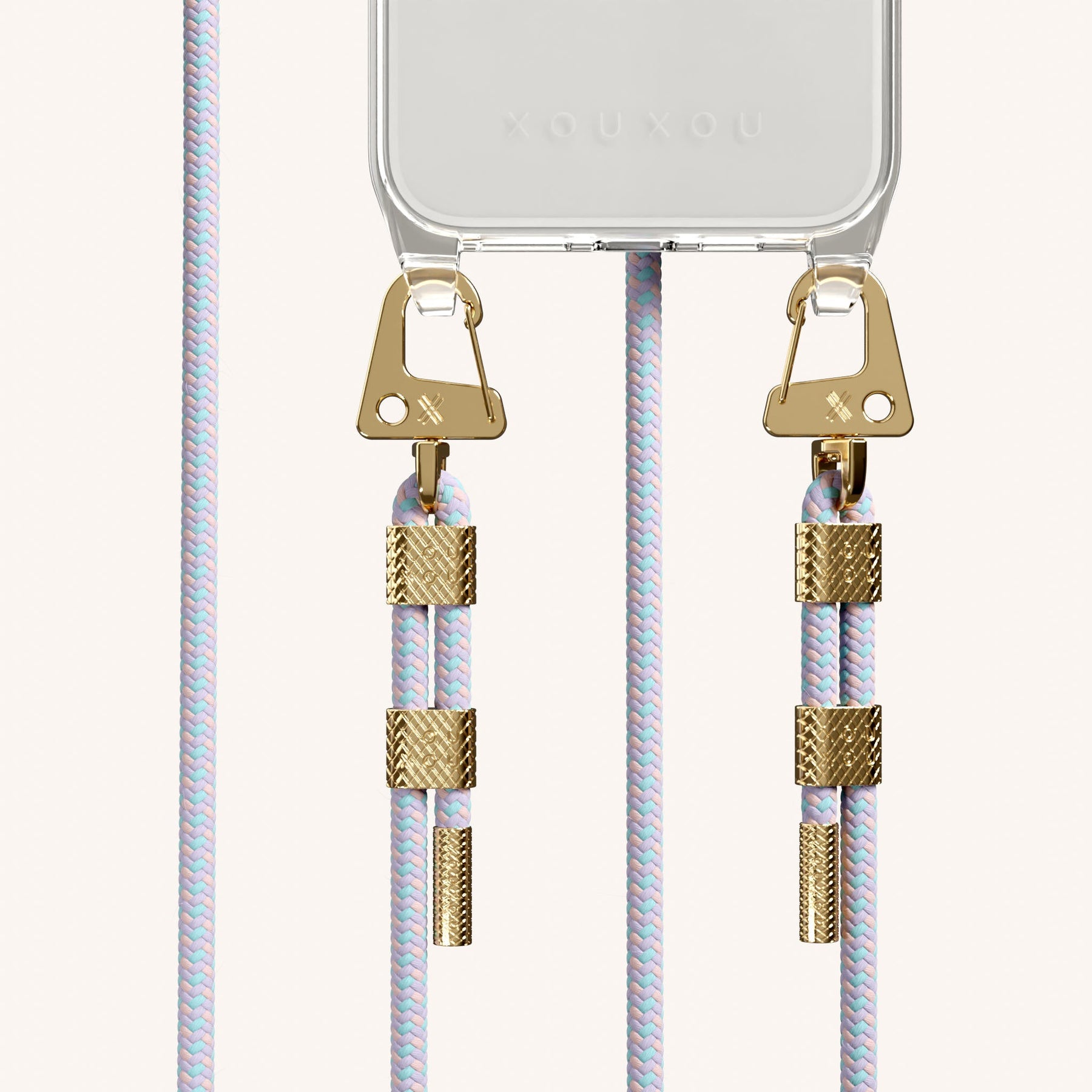 Phone Necklace with Carabiner Rope in Clear + Vibrant Pastel