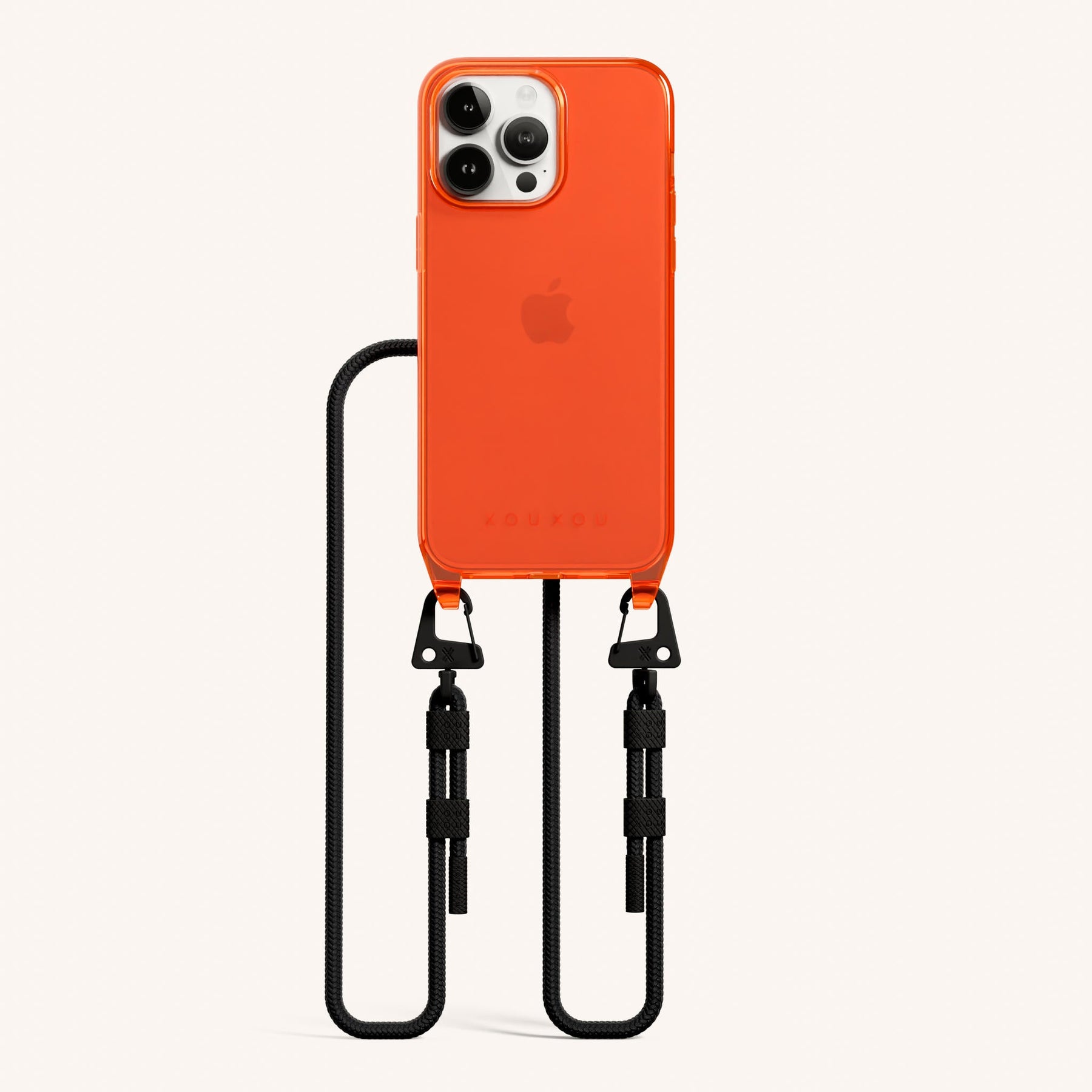 Handykette mit Karabinerband in Neon Orange transparent + Schwarz