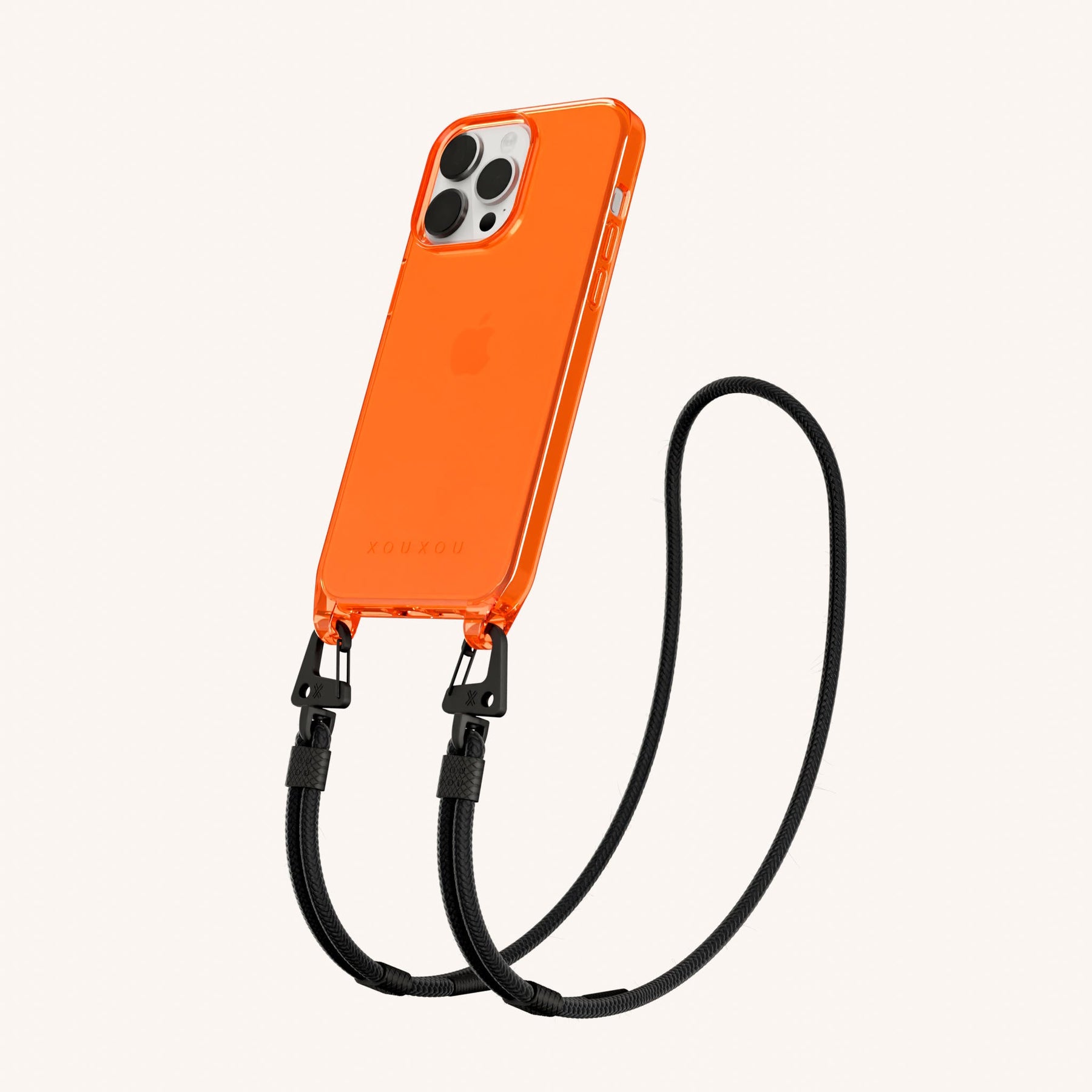 Handykette mit Karabinerband in Neon Orange transparent + Schwarz