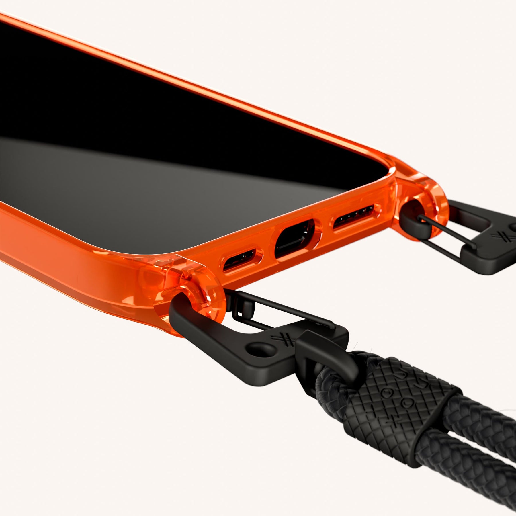 Handykette mit Karabinerband in Neon Orange transparent + Schwarz