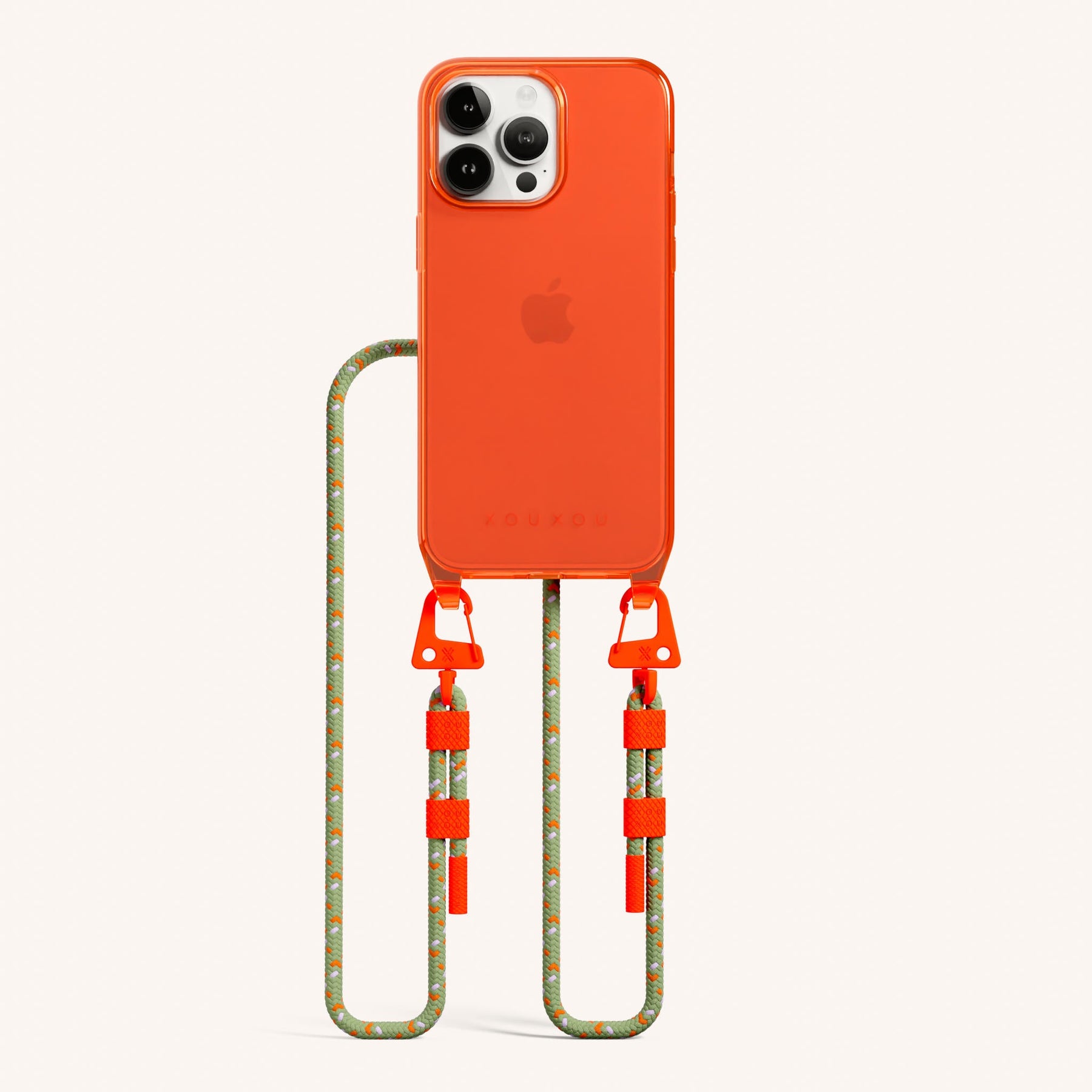 Handykette mit Karabinerband in Neon Orange Transparent + Orange Kamouflage