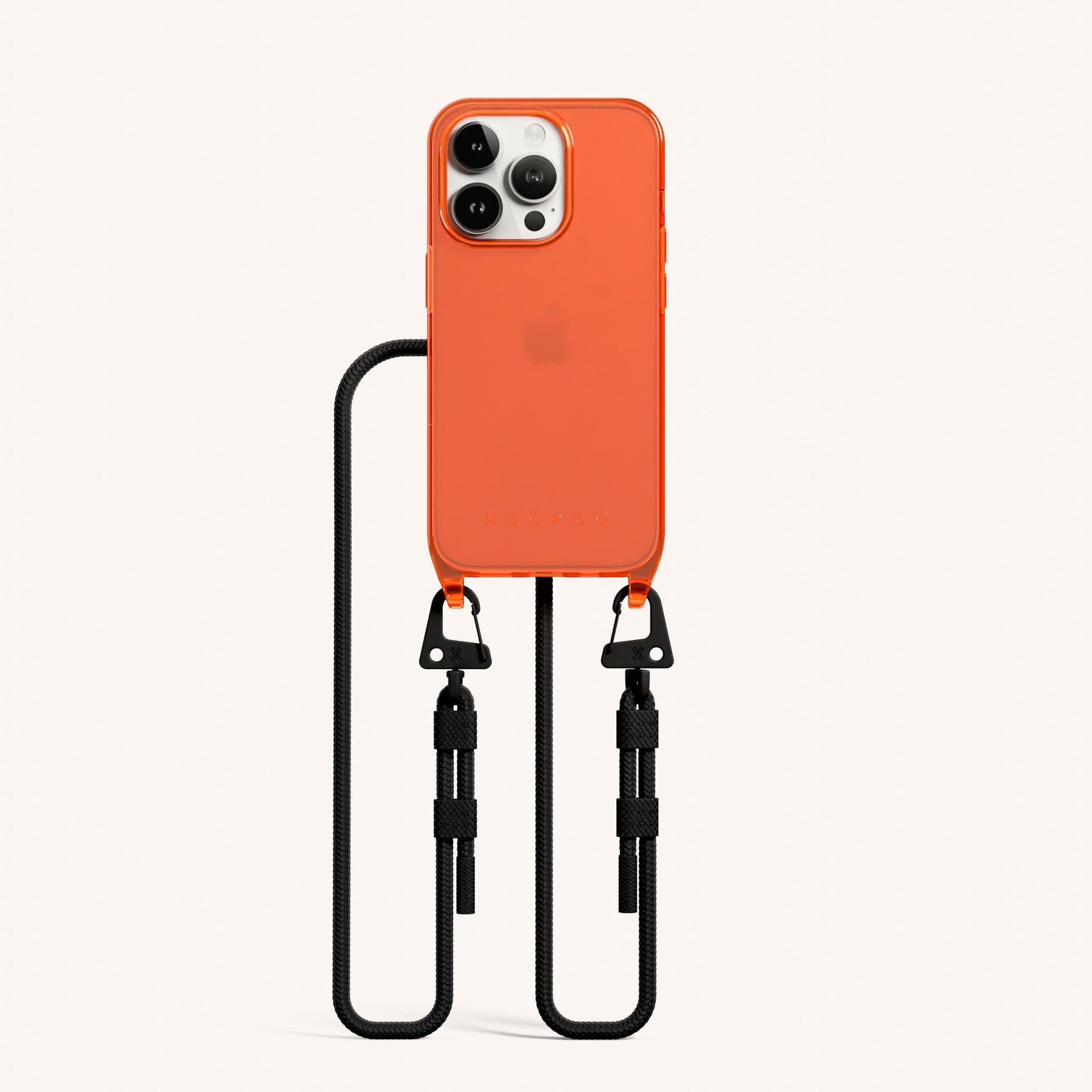 Handykette mit Karabinerband in Neon Orange transparent + Schwarz