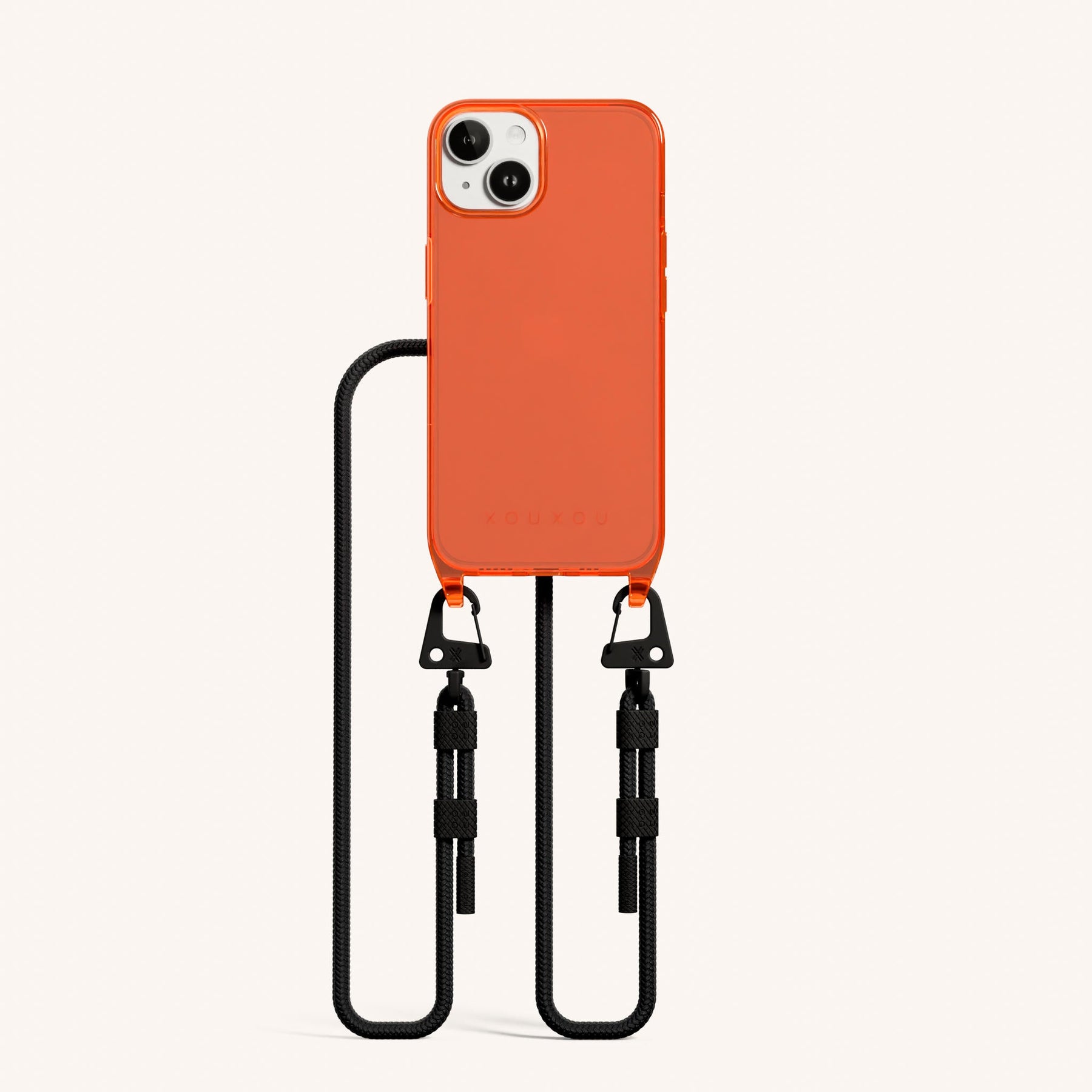 Handykette mit Karabinerband in Neon Orange transparent + Schwarz