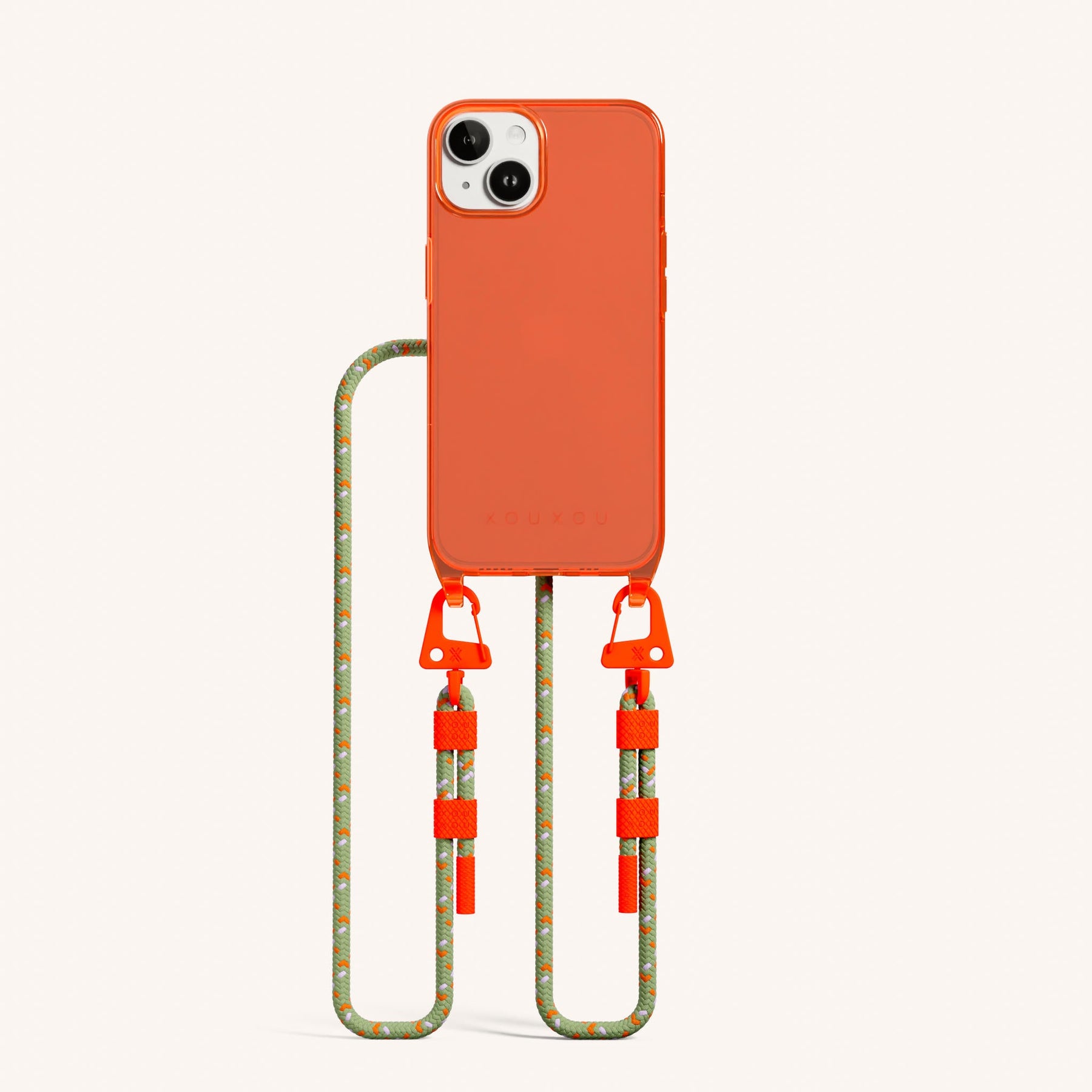 Handykette mit Karabinerband in Neon Orange Transparent + Orange Kamouflage