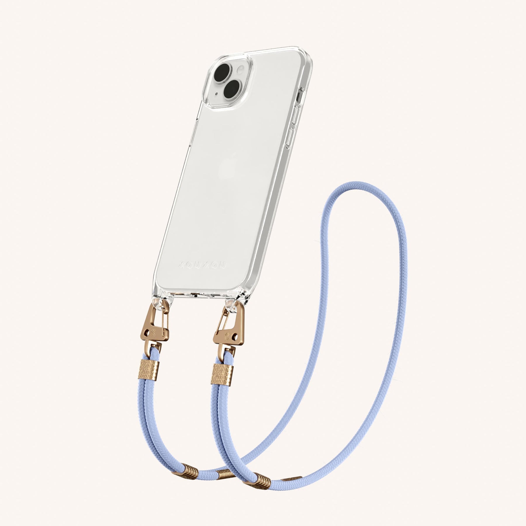 Handykette mit Karabinerband in Transparent + Baby Blau