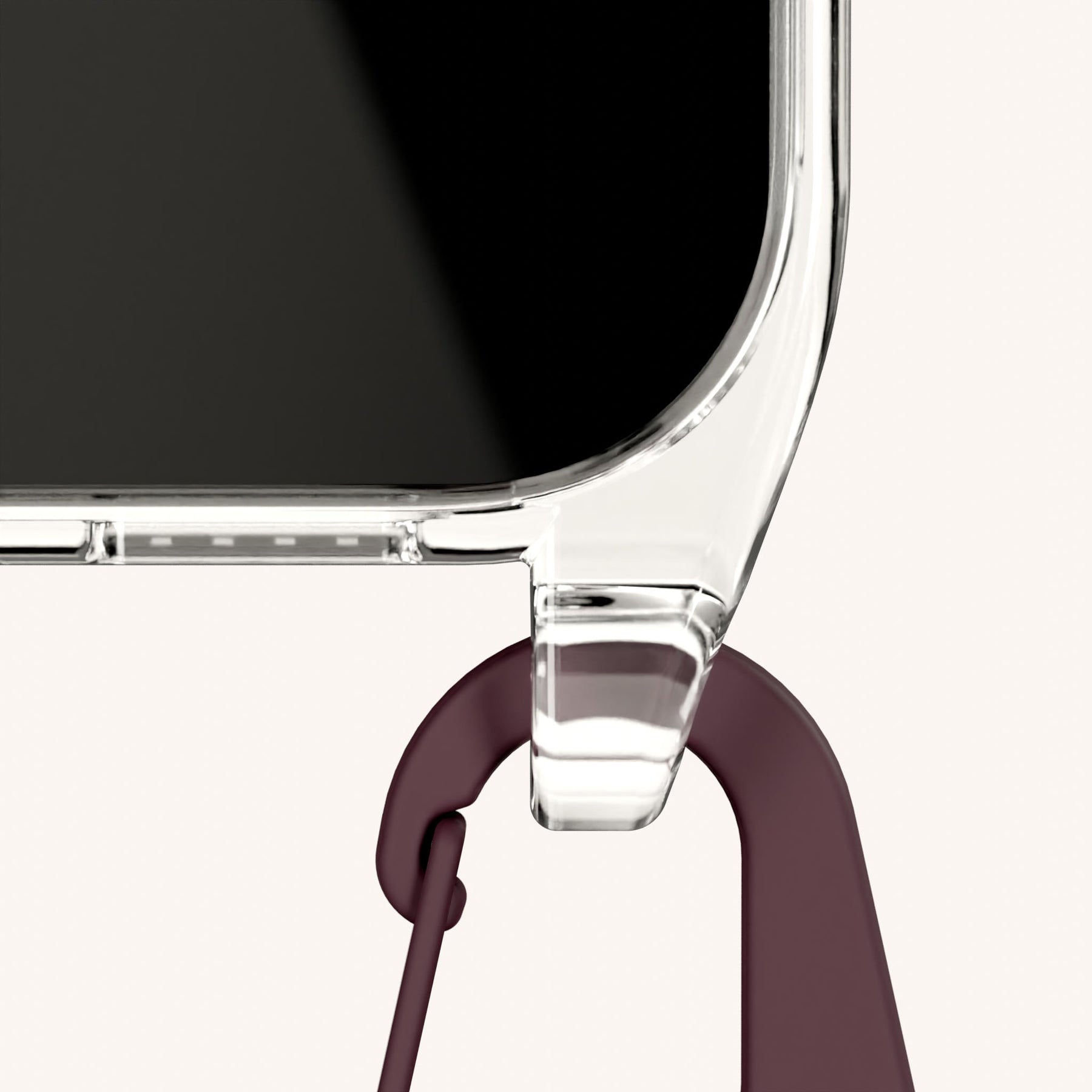 Phone Necklace with Carabiner Rope in Clear + Burgundy