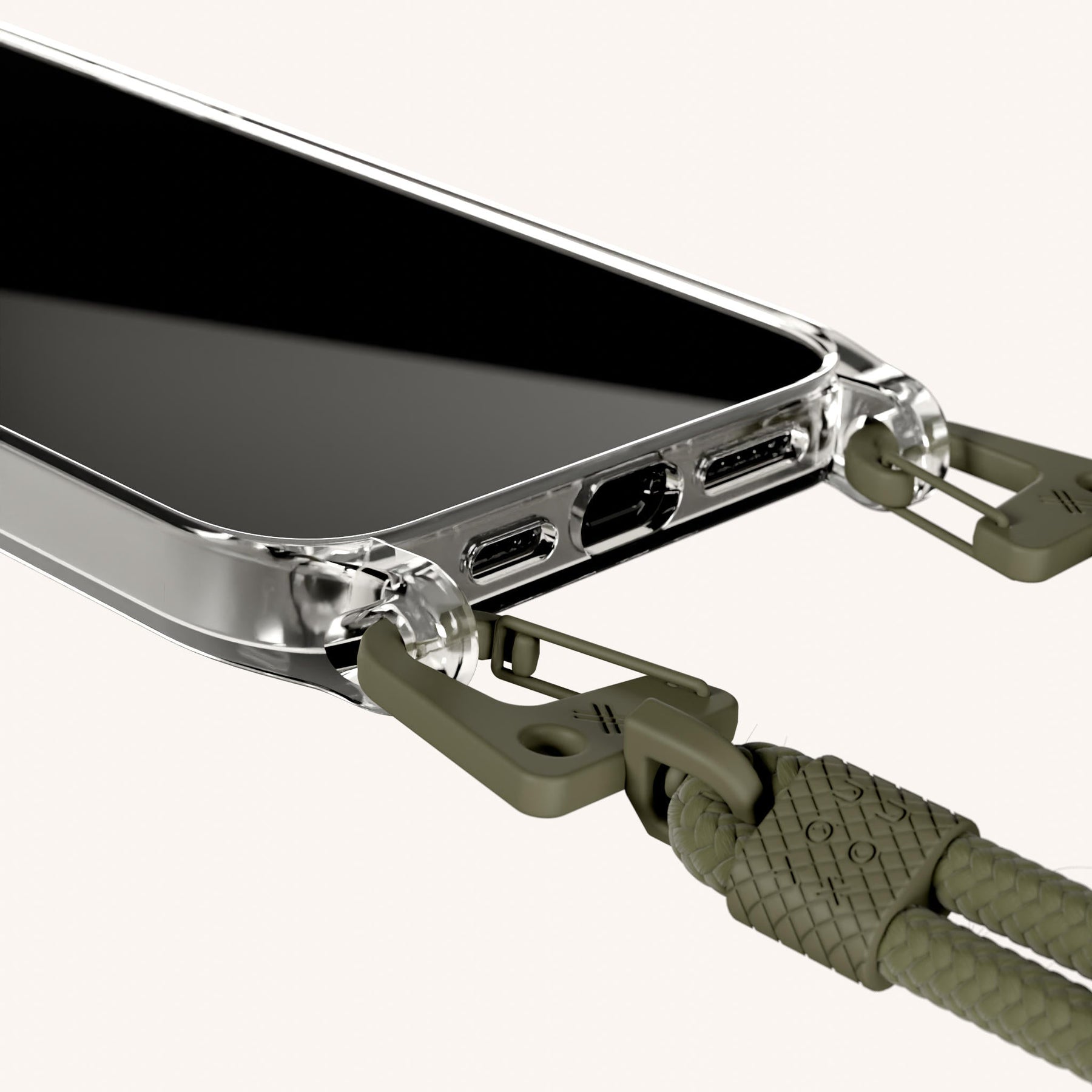 Handykette mit Karabinerband in Transparent + Moos