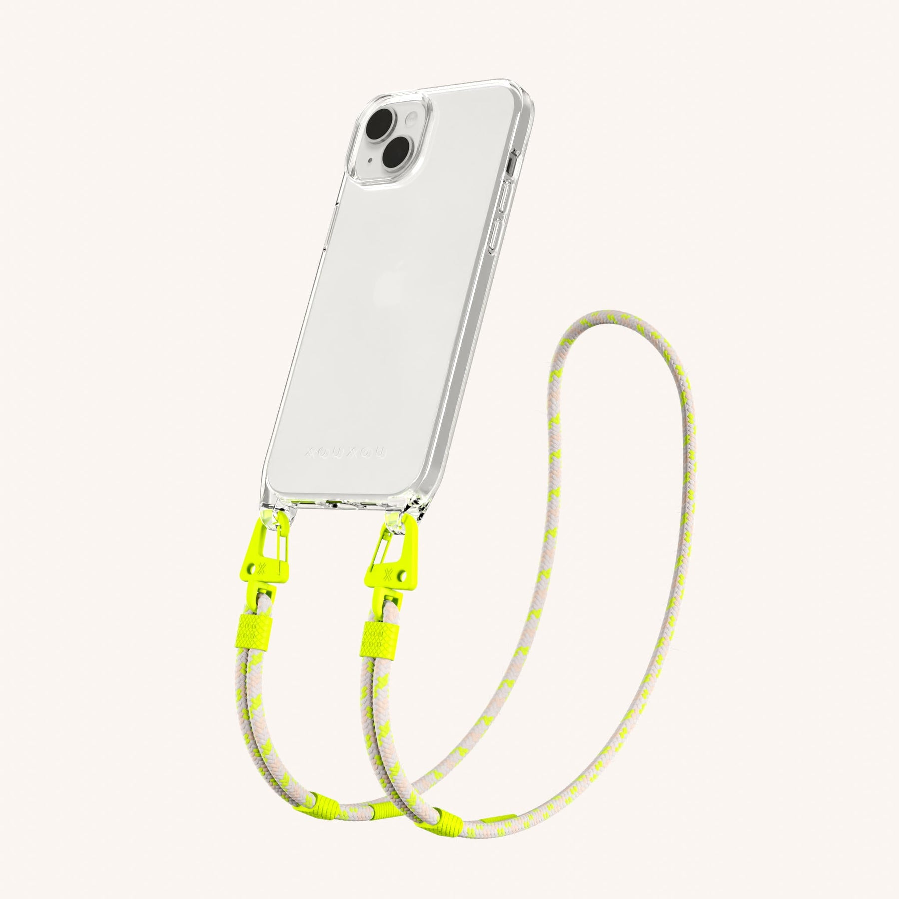 Handykette mit Karabinerband in Transparent + Orange Kamouflage
