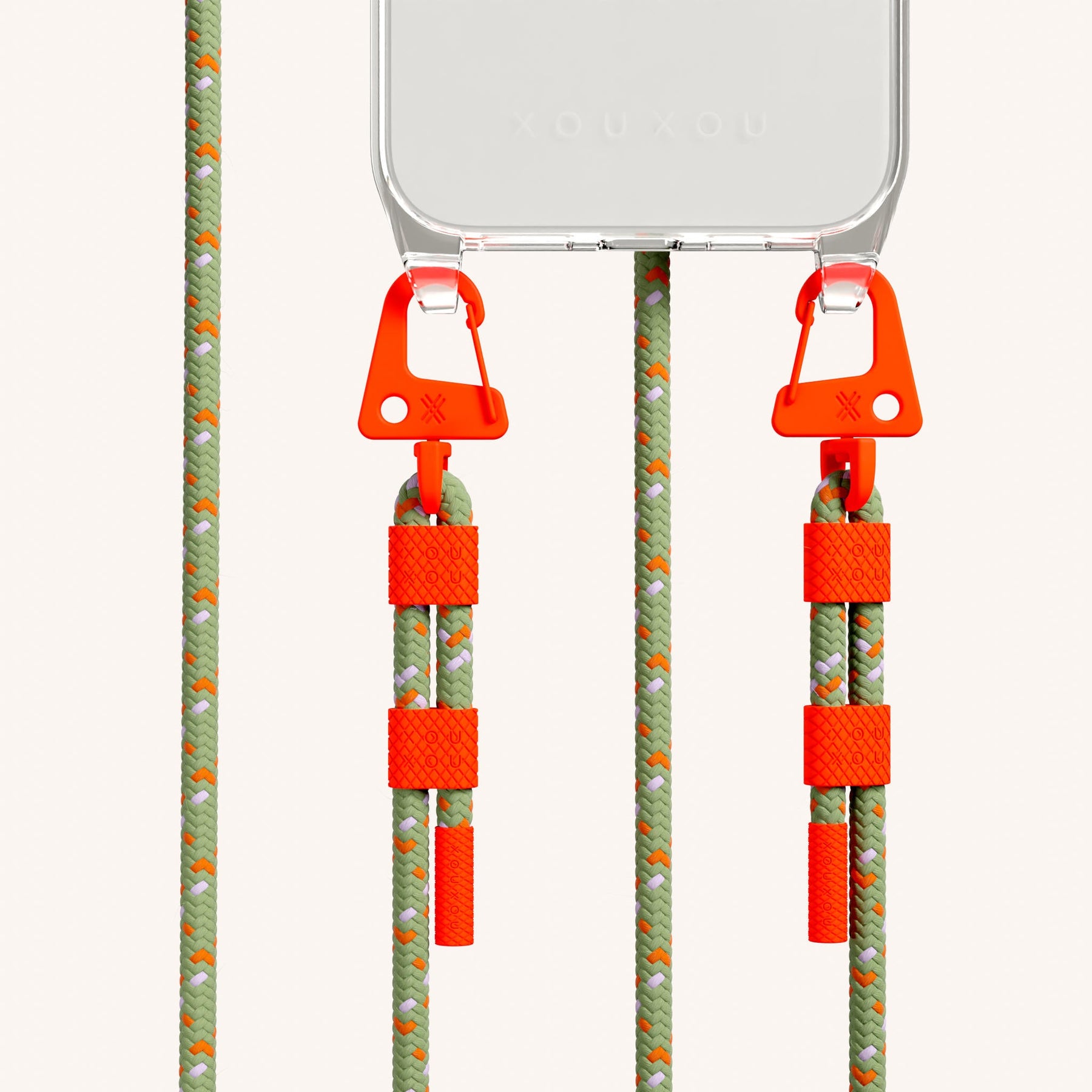 Handykette mit Karabinerband in Transparent + Orange Kamouflage