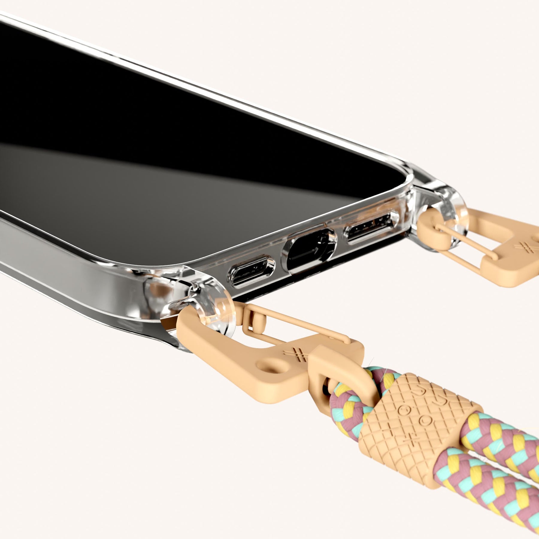 Handykette mit Karabinerband in Transparent + Palm Springs