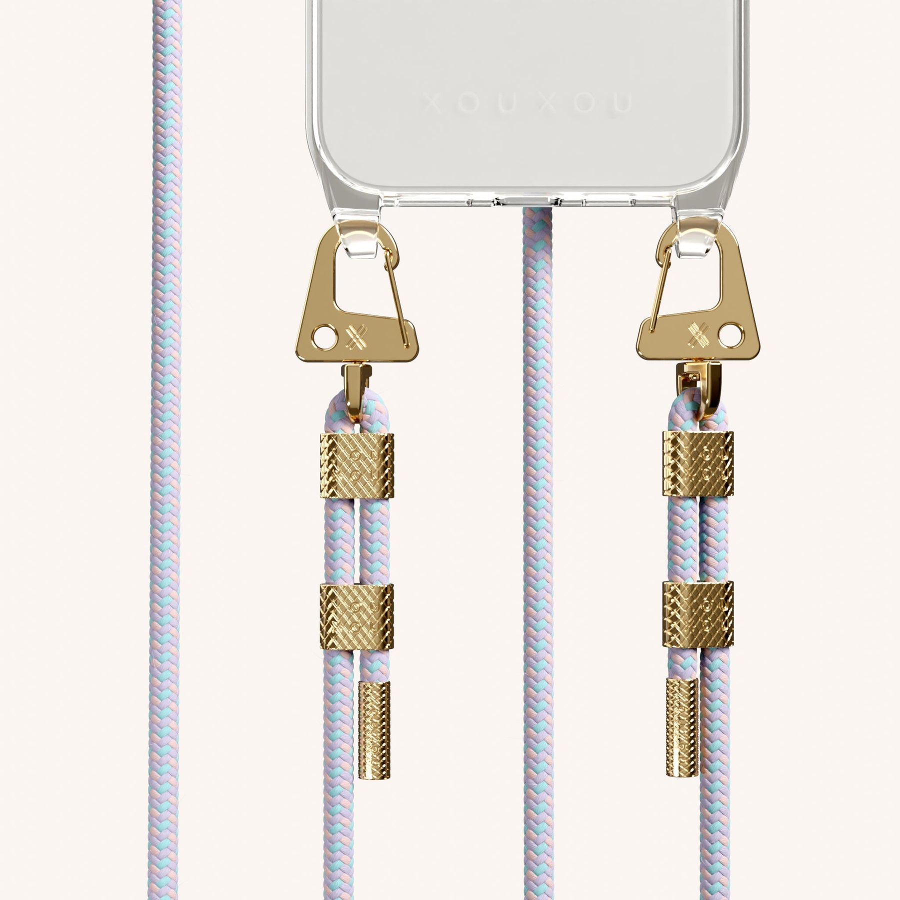 Phone Necklace with Carabiner Rope in Clear + Vibrant Pastel