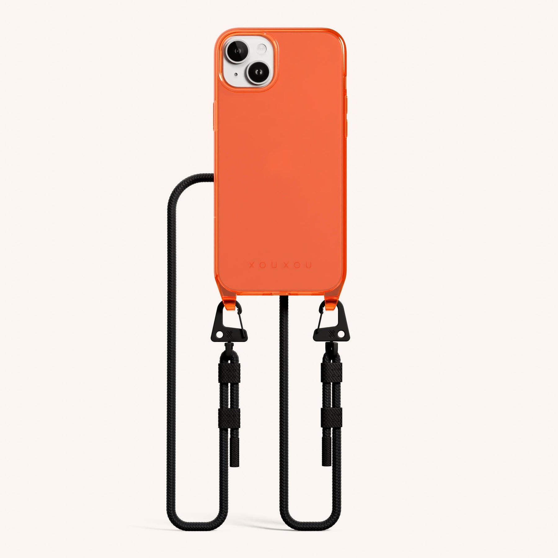 Handykette mit Karabinerband in Neon Orange transparent + Schwarz