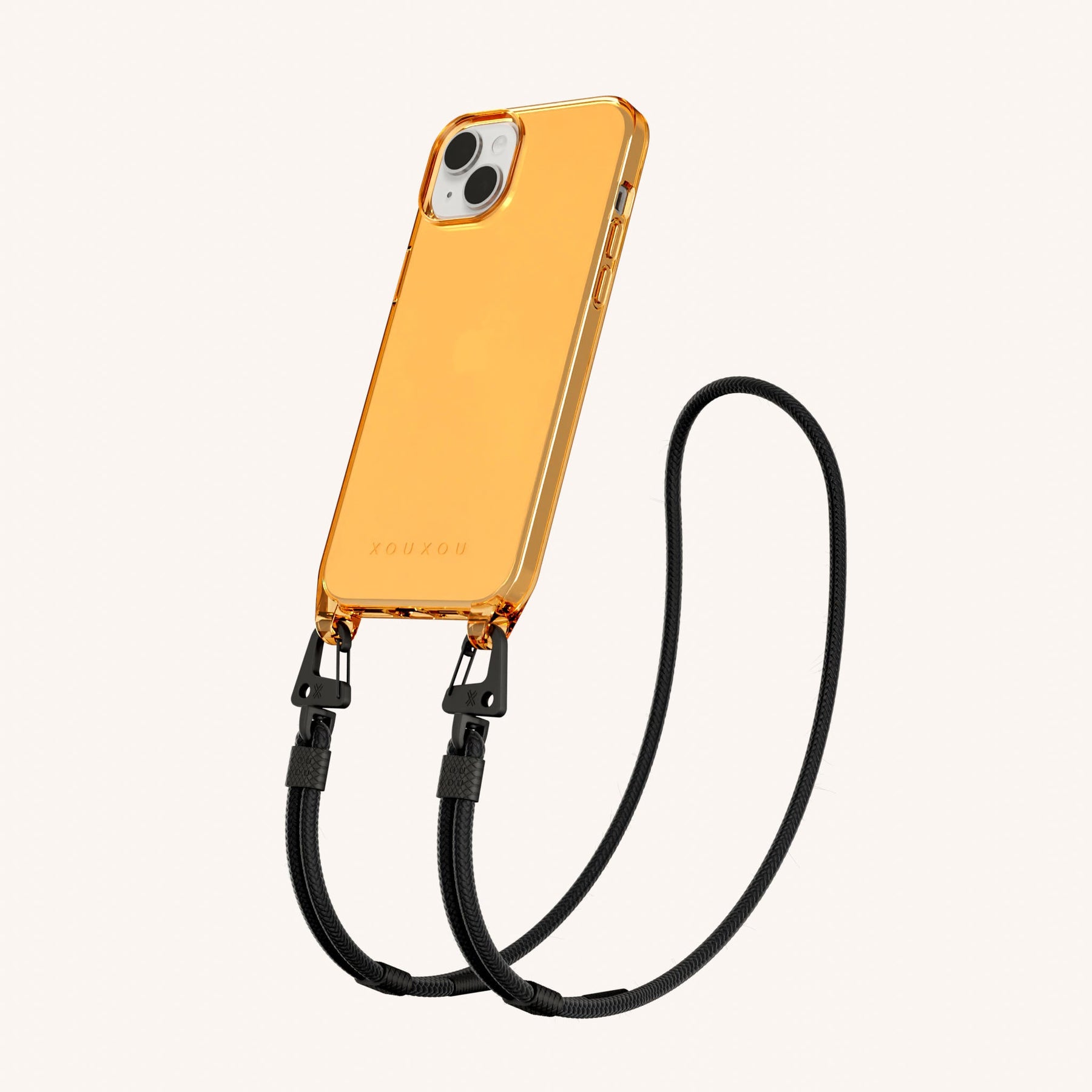 Handykette mit Karabinerband in Neon Orange transparent + Schwarz