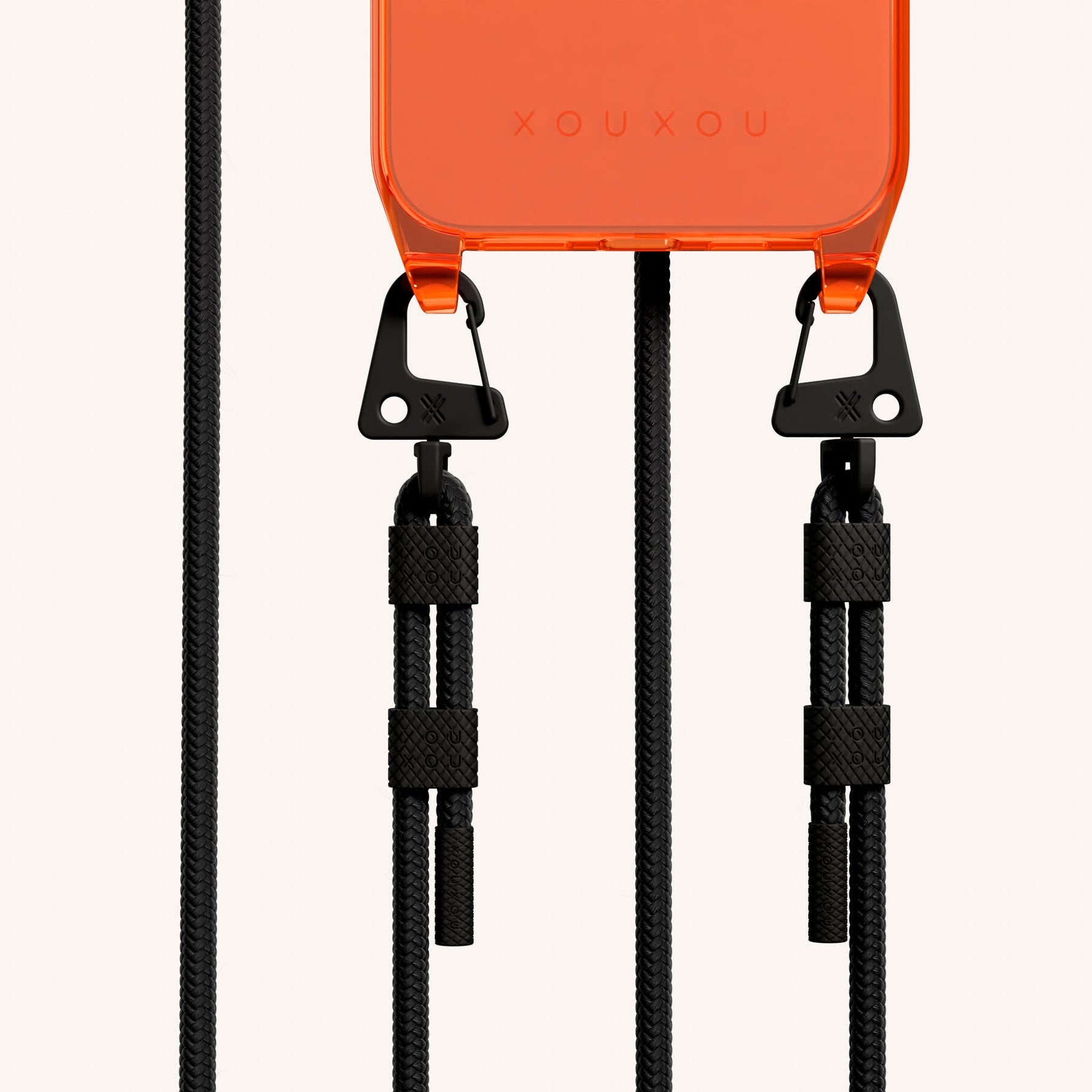 Handykette mit Karabinerband in Neon Orange transparent + Schwarz