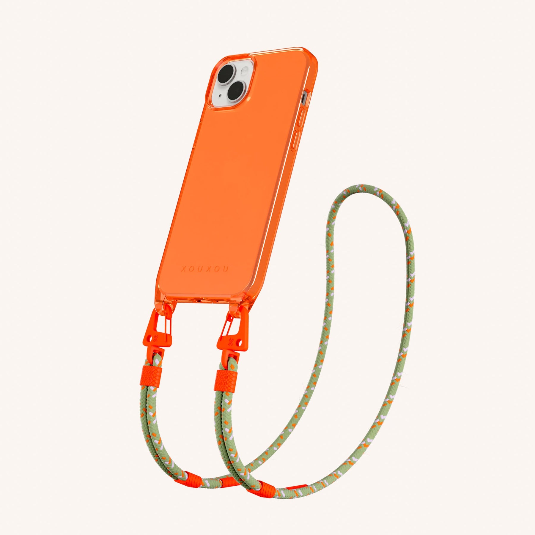 Handykette mit Karabinerband in Neon Orange Transparent + Orange Kamouflage
