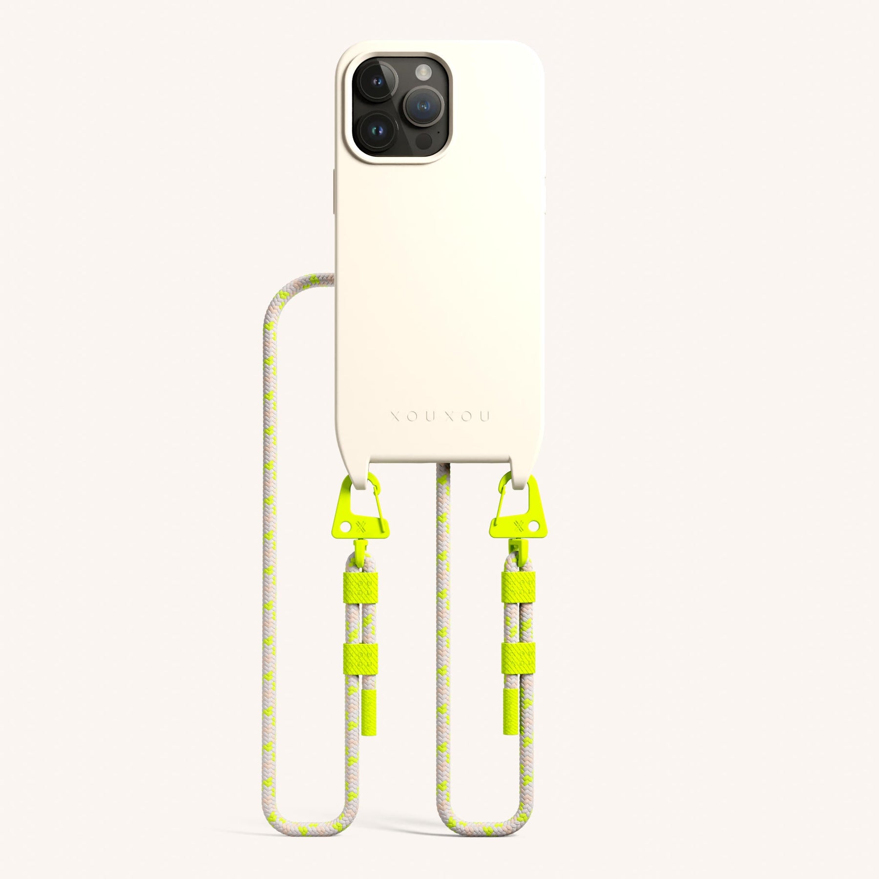 Handykette mit Karabinerband in Kreideweiss + Neon Kamouflage